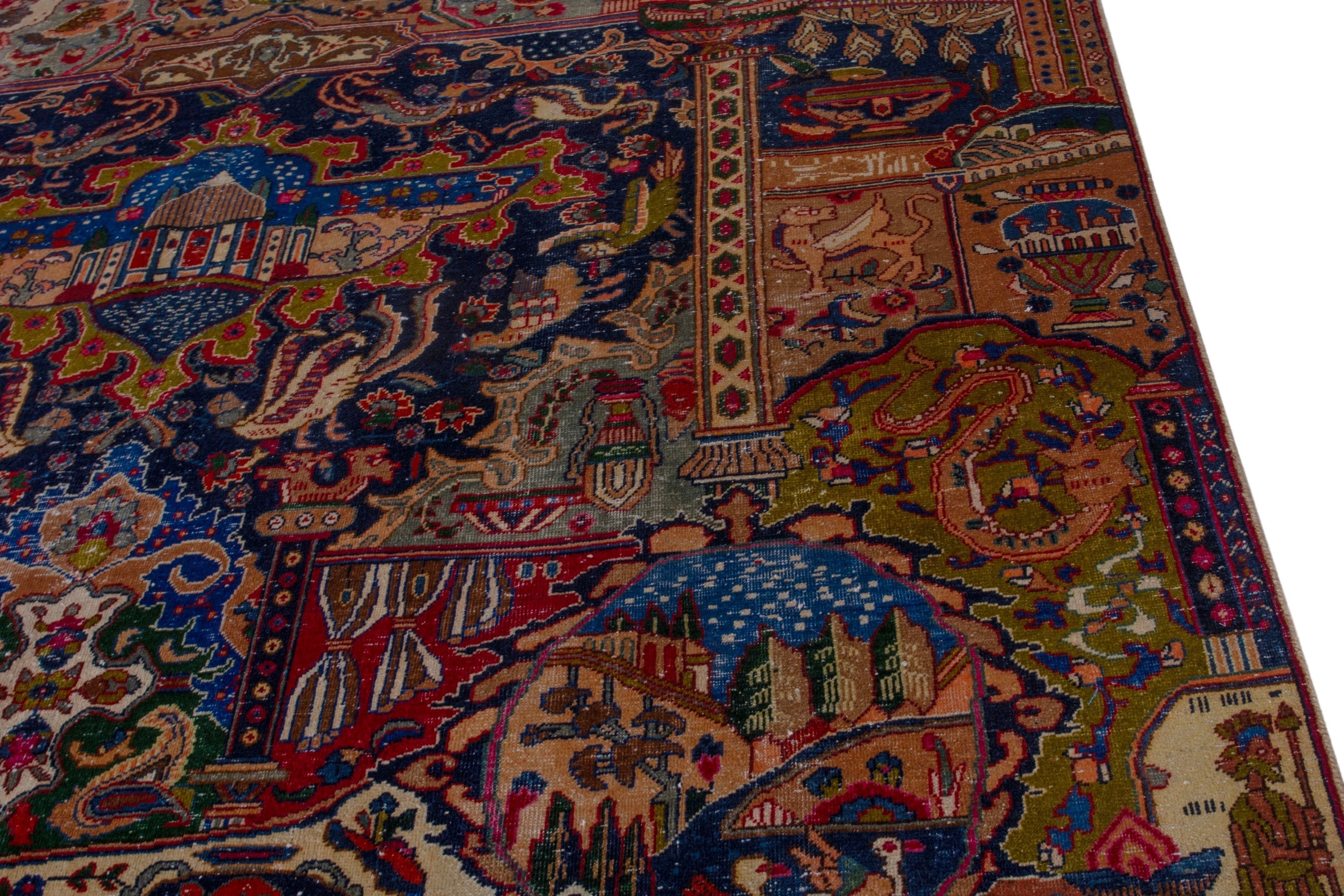 Persian Kashmar oversized rug in deep indigo and rust, view 6 of 28