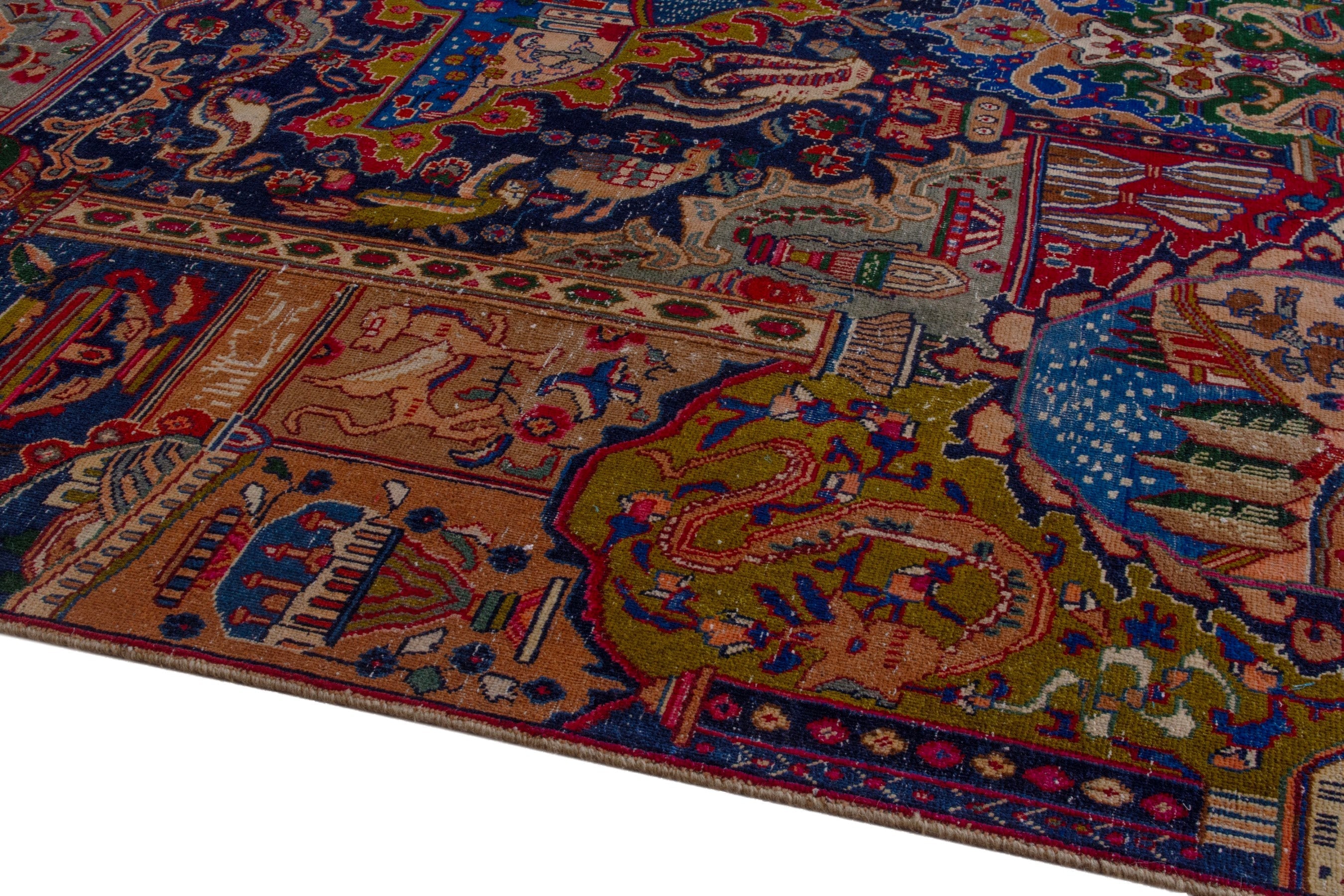 Persian Kashmar oversized rug in deep indigo and rust, view 7 of 28
