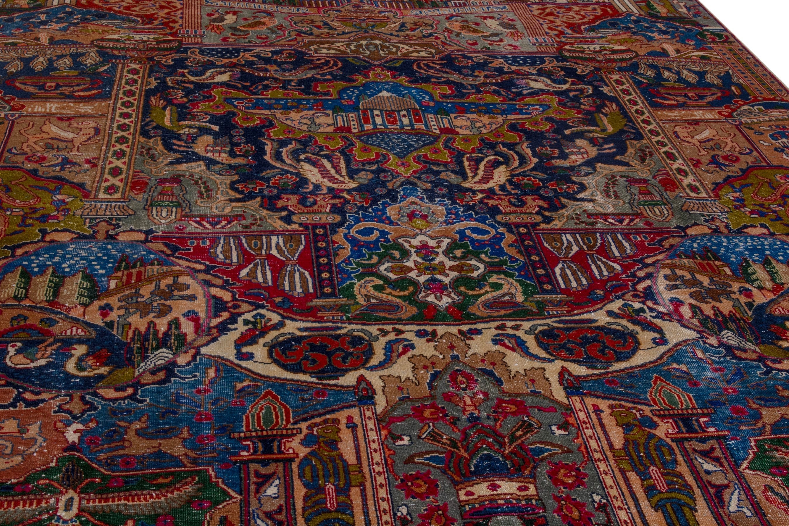 Persian Kashmar oversized rug in deep indigo and rust, view 8 of 28