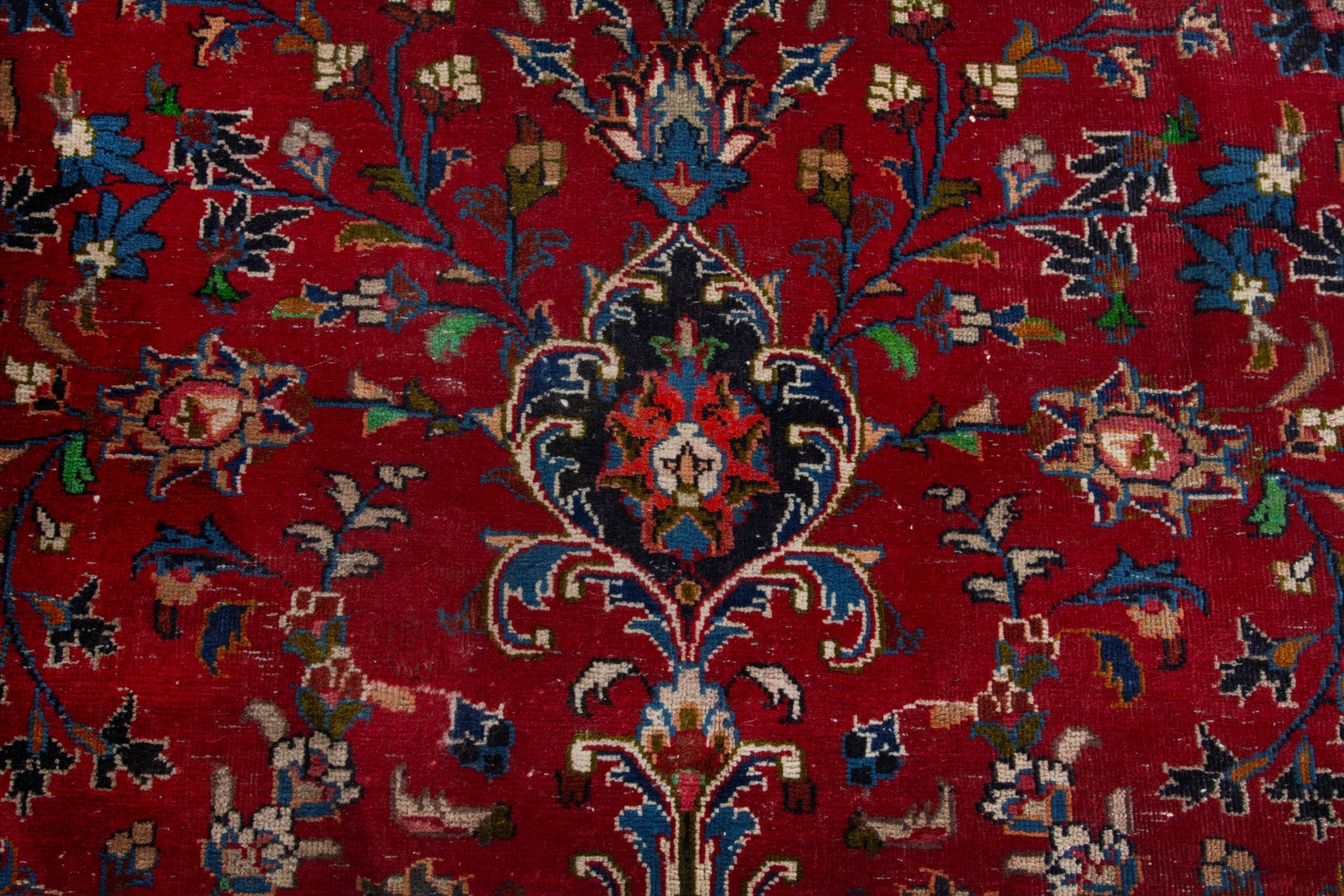 Persian Mashhad oversized rug in deep red and dark brown, view 13 of 19