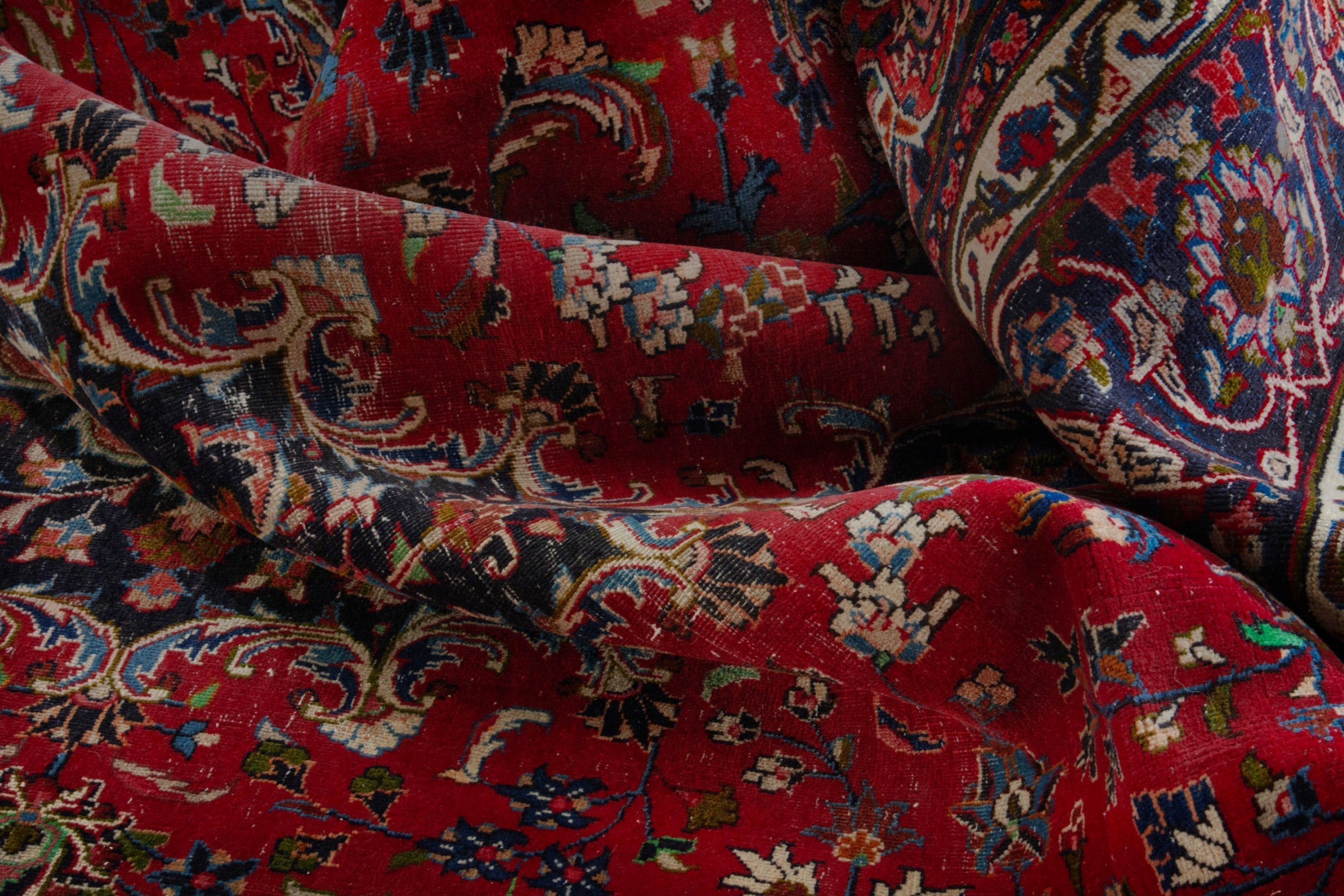 Persian Mashhad oversized rug in deep red and dark brown, view 15 of 19