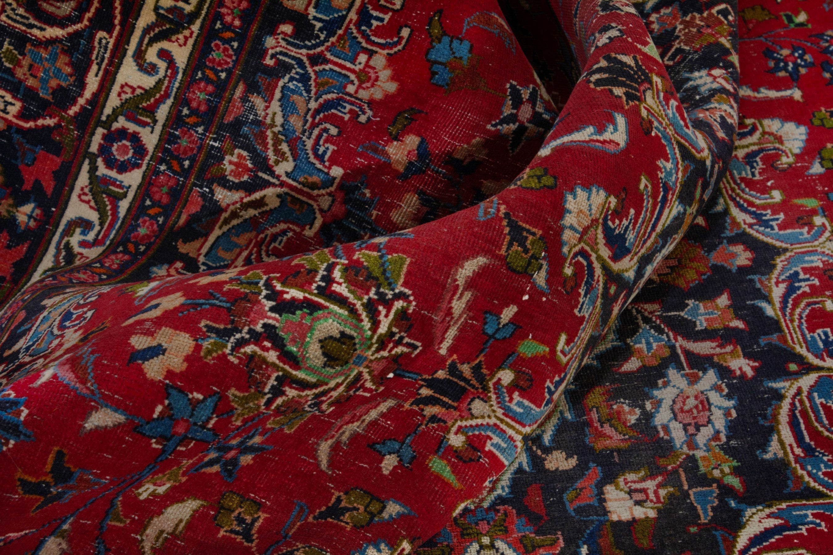 Persian Mashhad oversized rug in deep red and dark brown, view 16 of 19