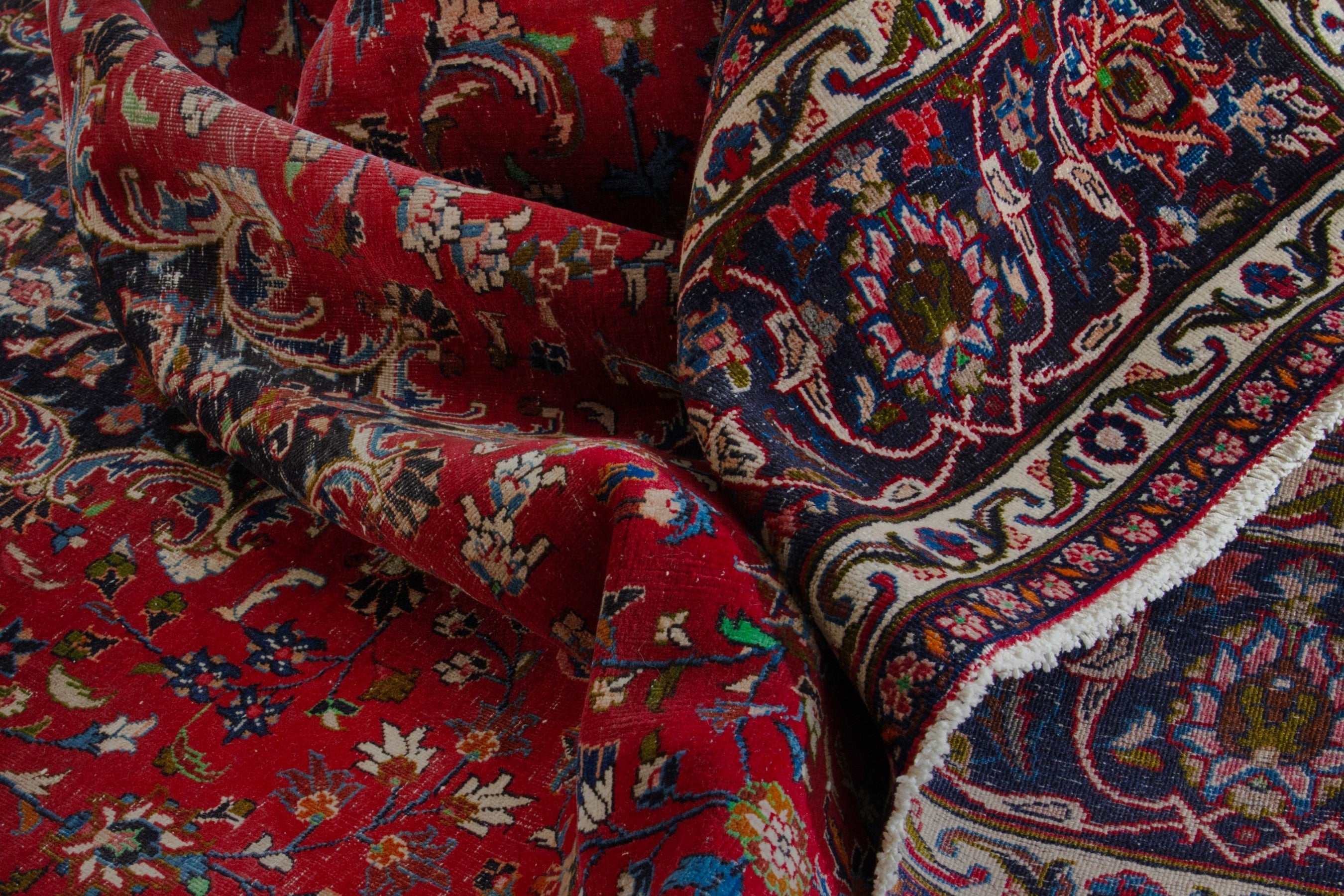 Persian Mashhad oversized rug in deep red and dark brown, view 17 of 19