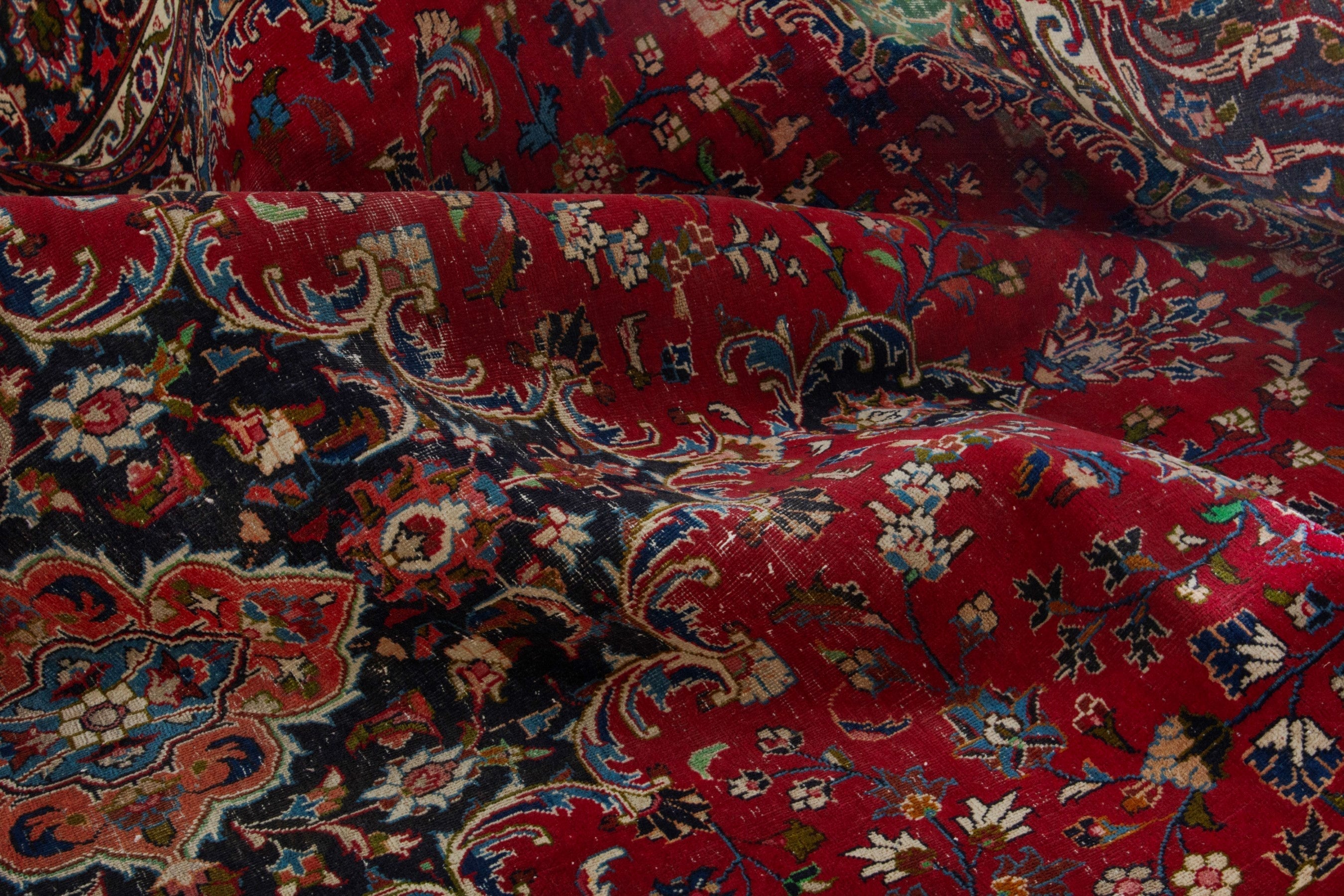 Persian Mashhad oversized rug in deep red and dark brown, view 18 of 19