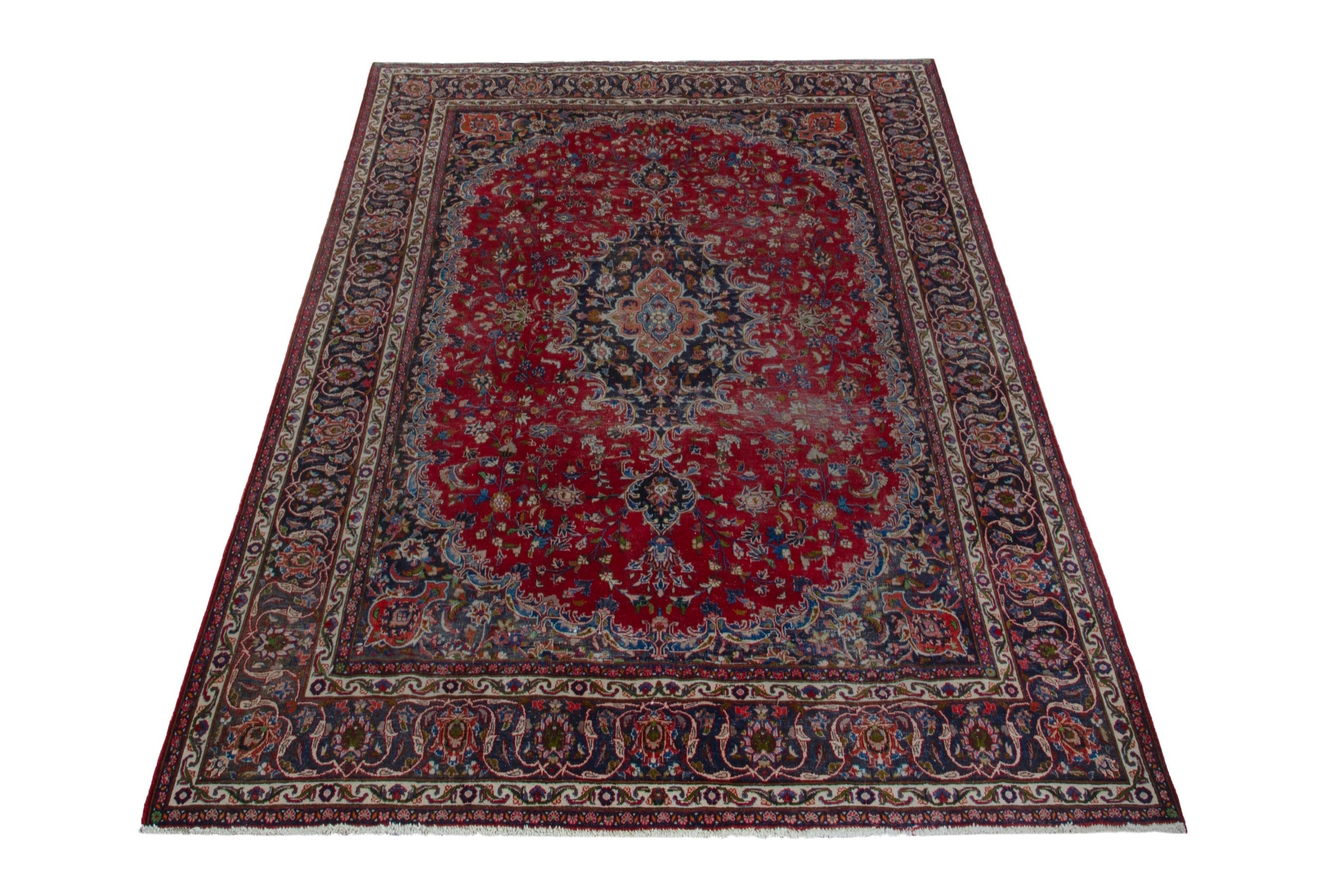 Persian Mashhad oversized rug in deep red and dark brown, view 2 of 19