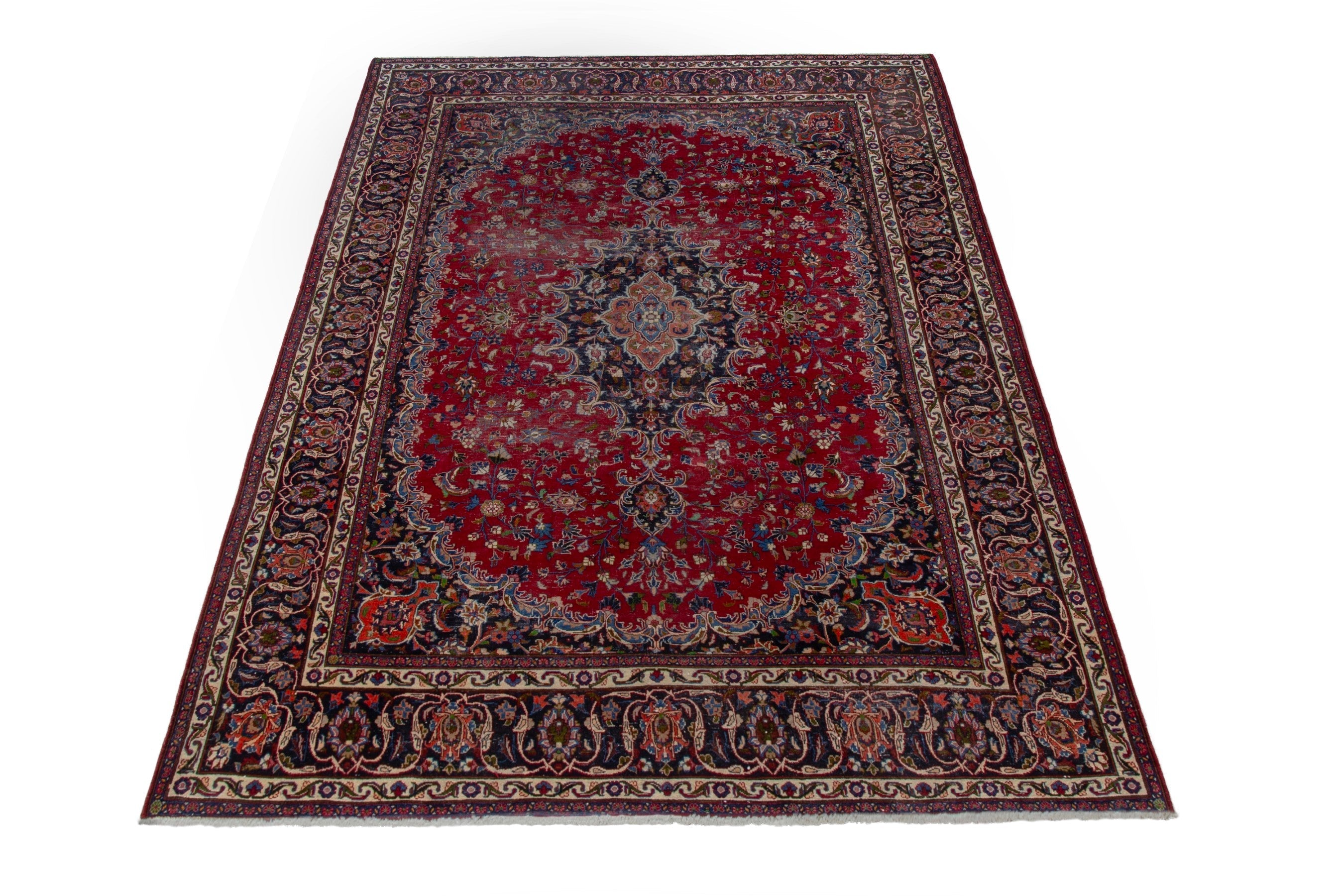 Persian Mashhad oversized rug in deep red and dark brown, view 3 of 19