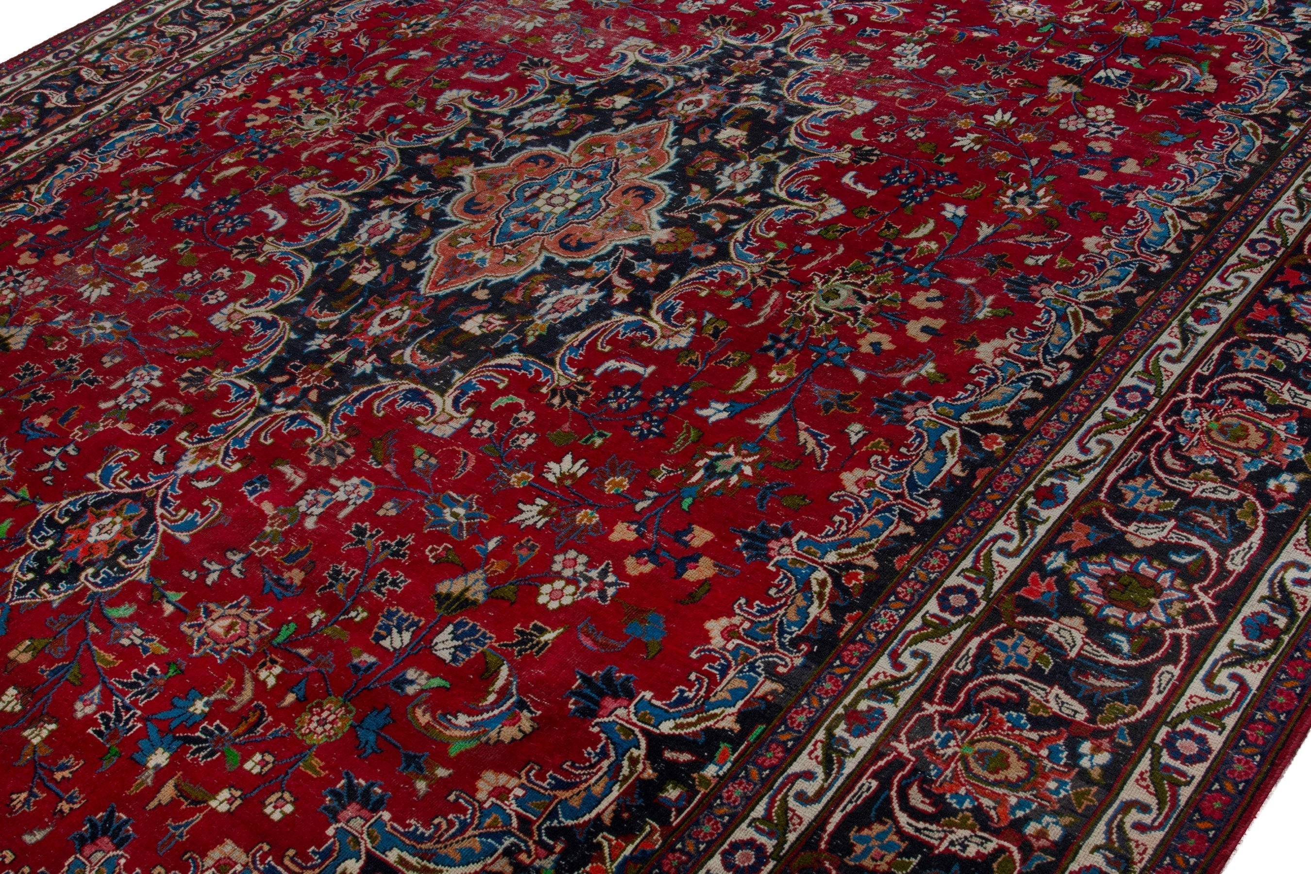 Persian Mashhad oversized rug in deep red and dark brown, view 4 of 19