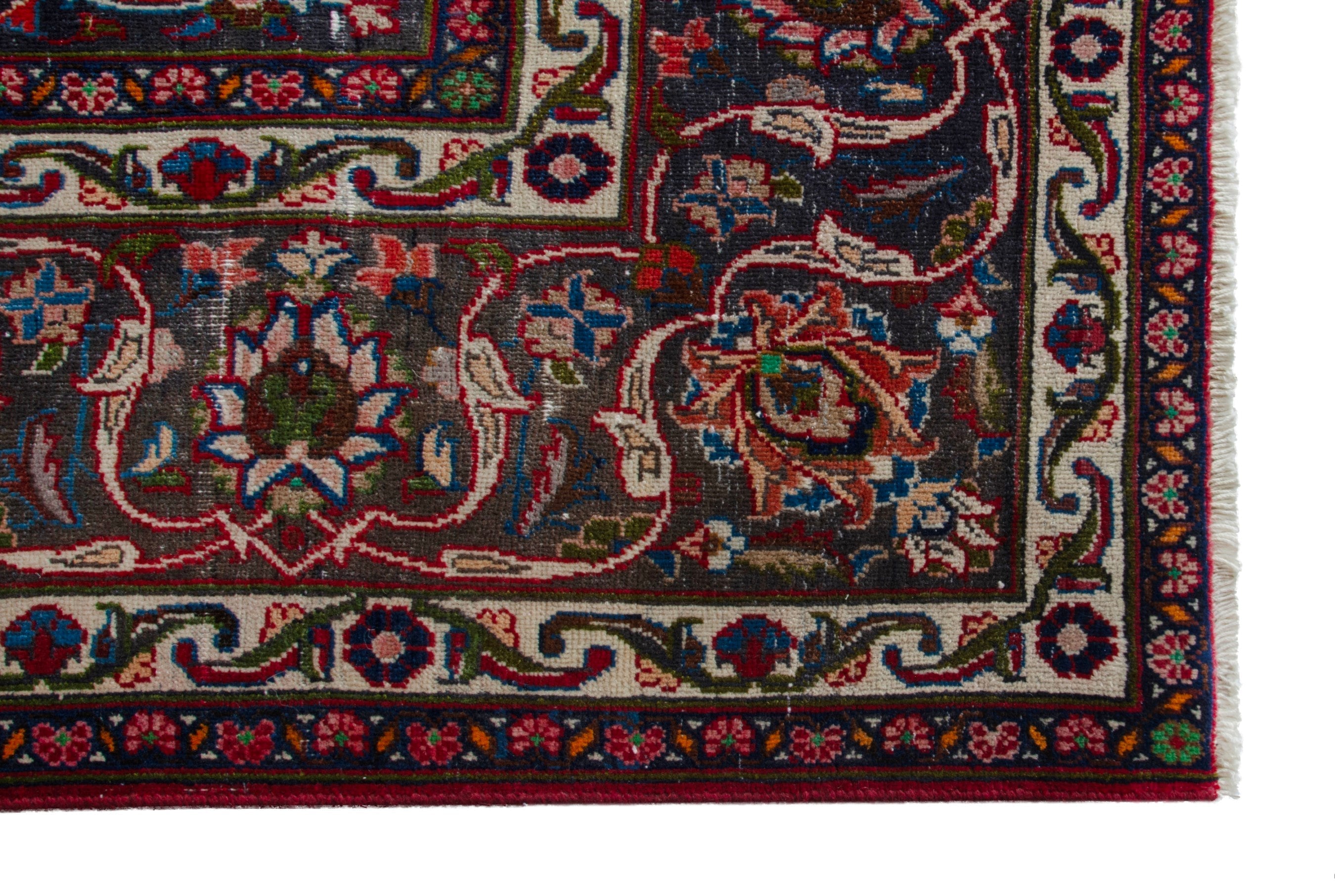 Persian Mashhad oversized rug in deep red and dark brown, view 10 of 19