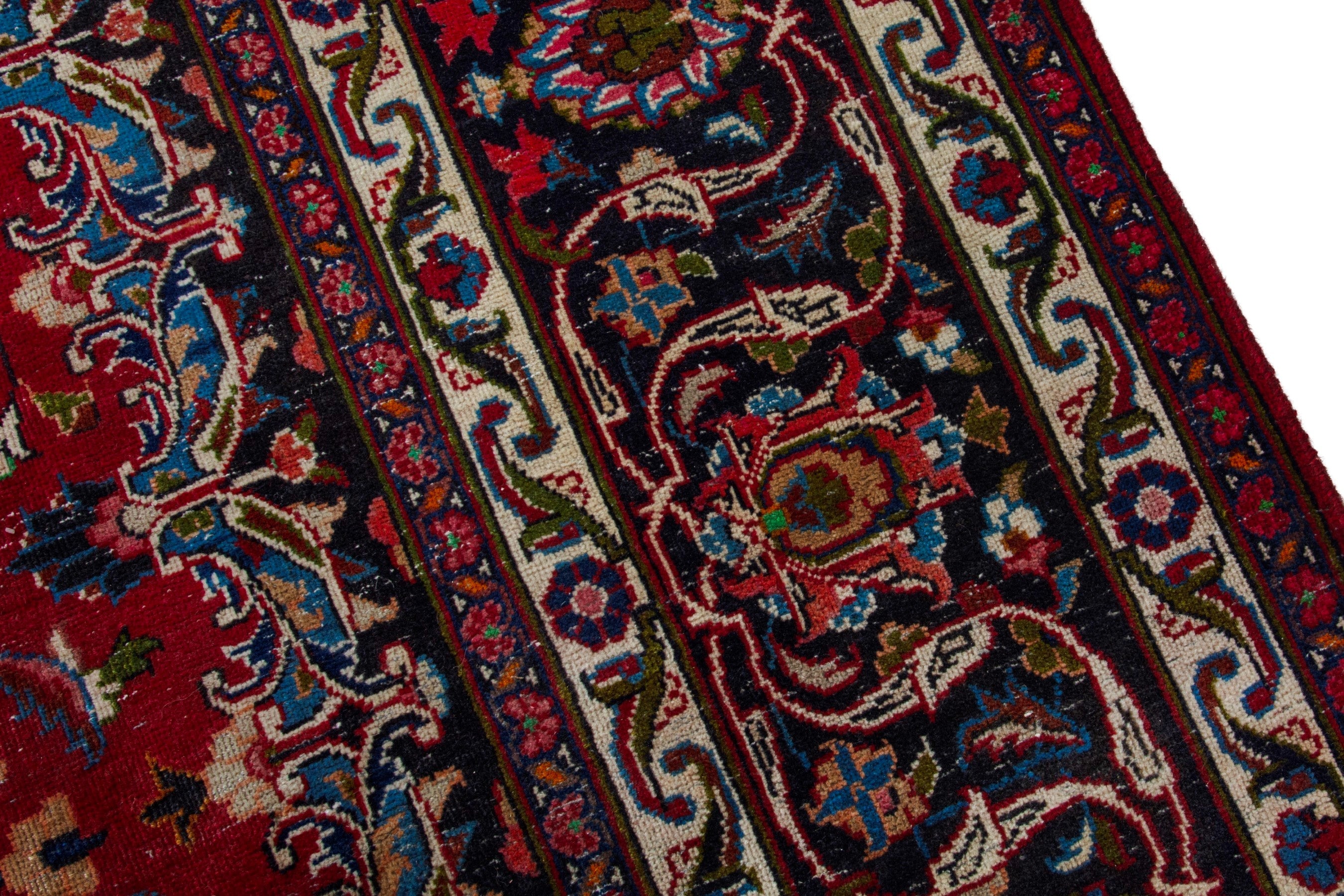 Persian Mashhad oversized rug in deep red and dark brown, view 6 of 19