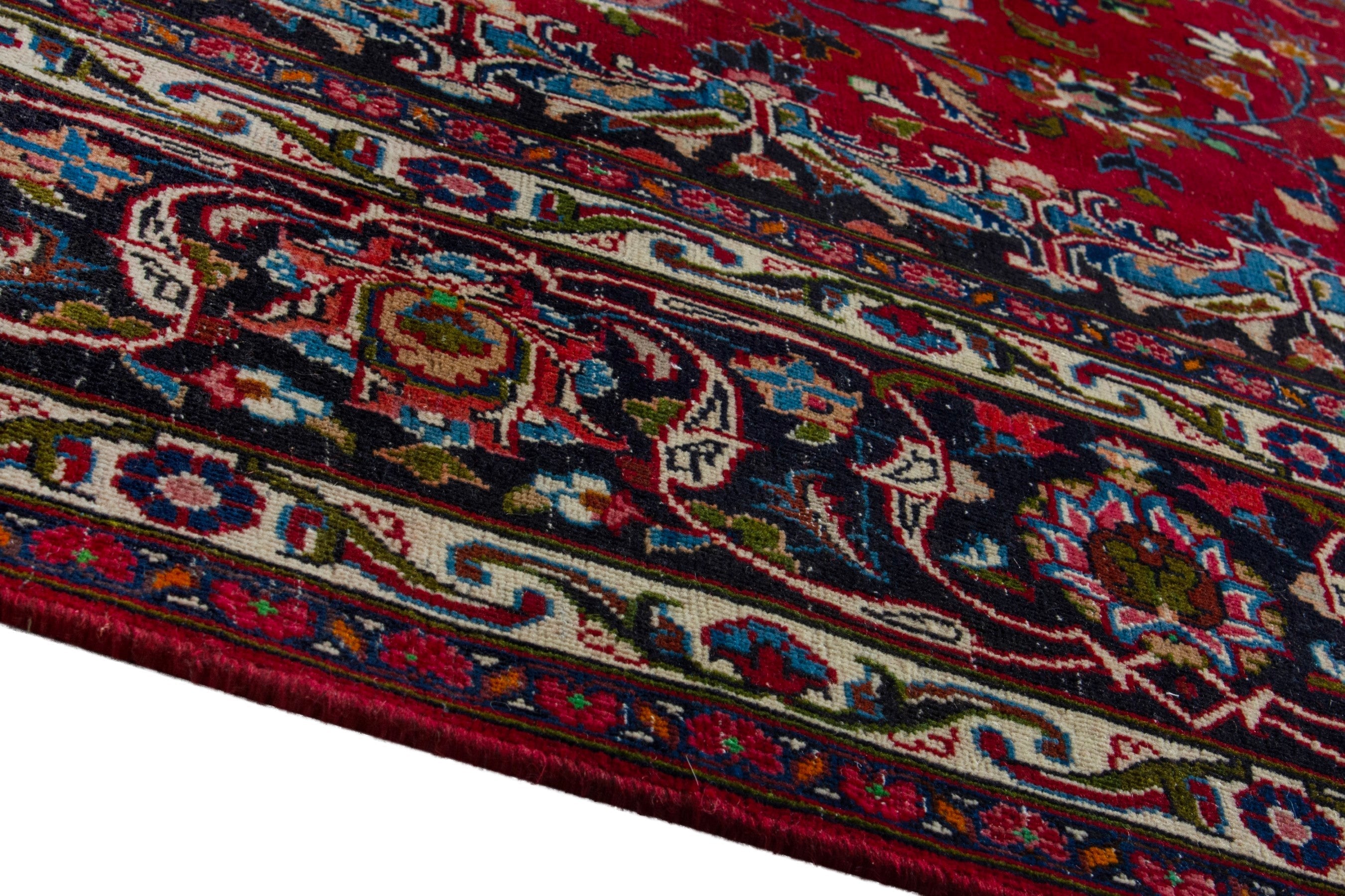 Persian Mashhad oversized rug in deep red and dark brown, view 7 of 19