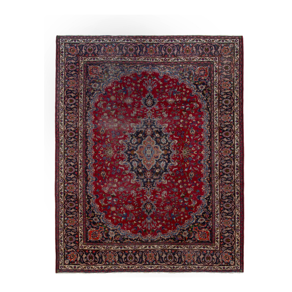 Persian Mashhad oversized rug in deep red and dark brown, 8'4" x 11'8"
