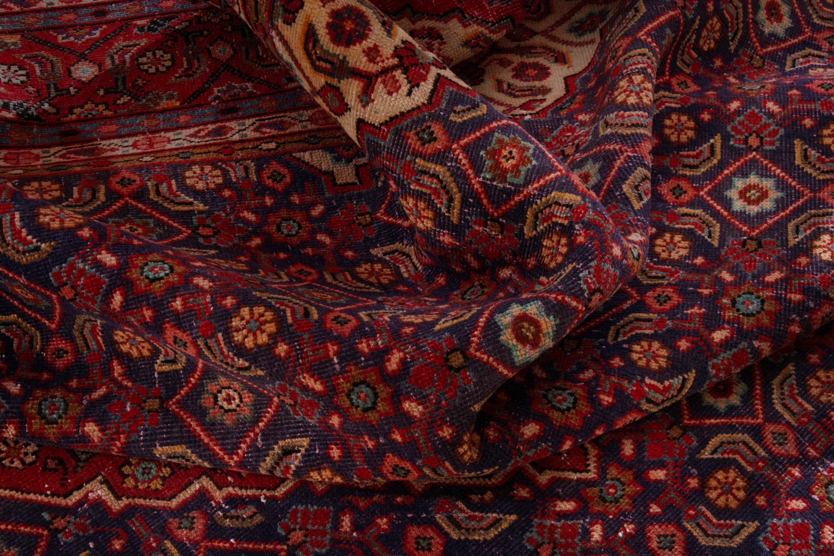 Persian Mahal oversized rug in navy and burgundy, view 18 of 22