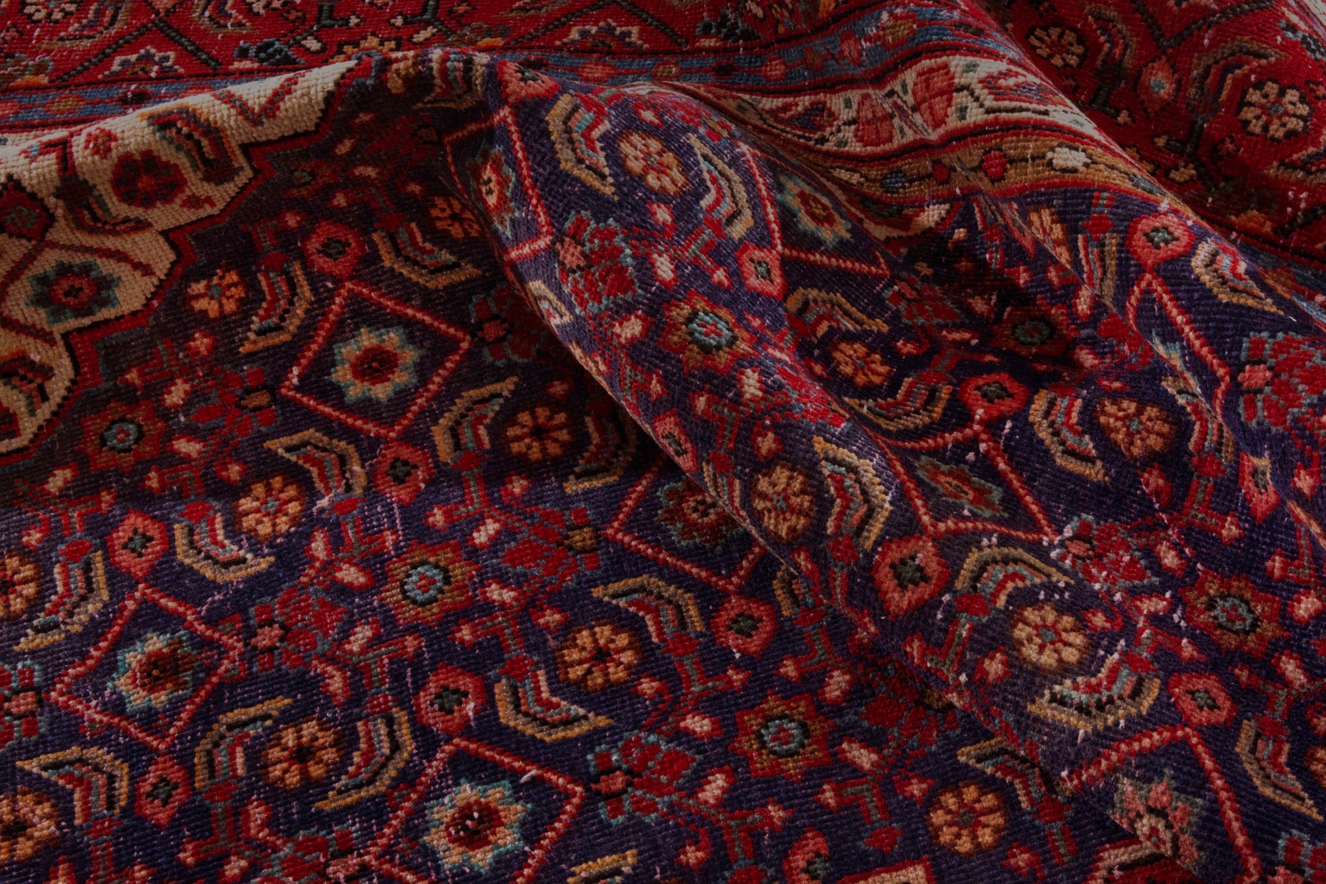 Persian Mahal oversized rug in navy and burgundy, view 19 of 22