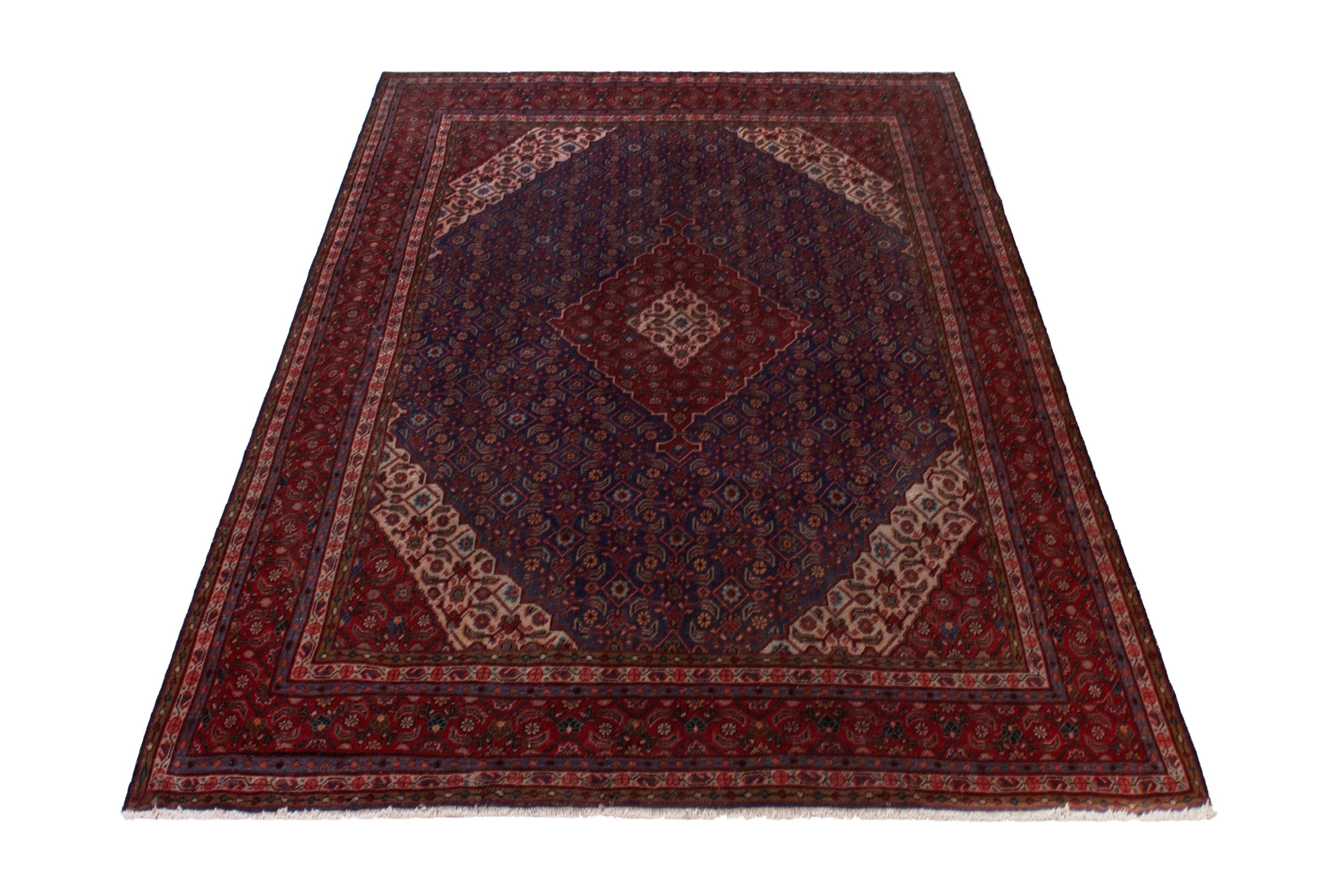 Persian Mahal oversized rug in navy and burgundy, view 3 of 22