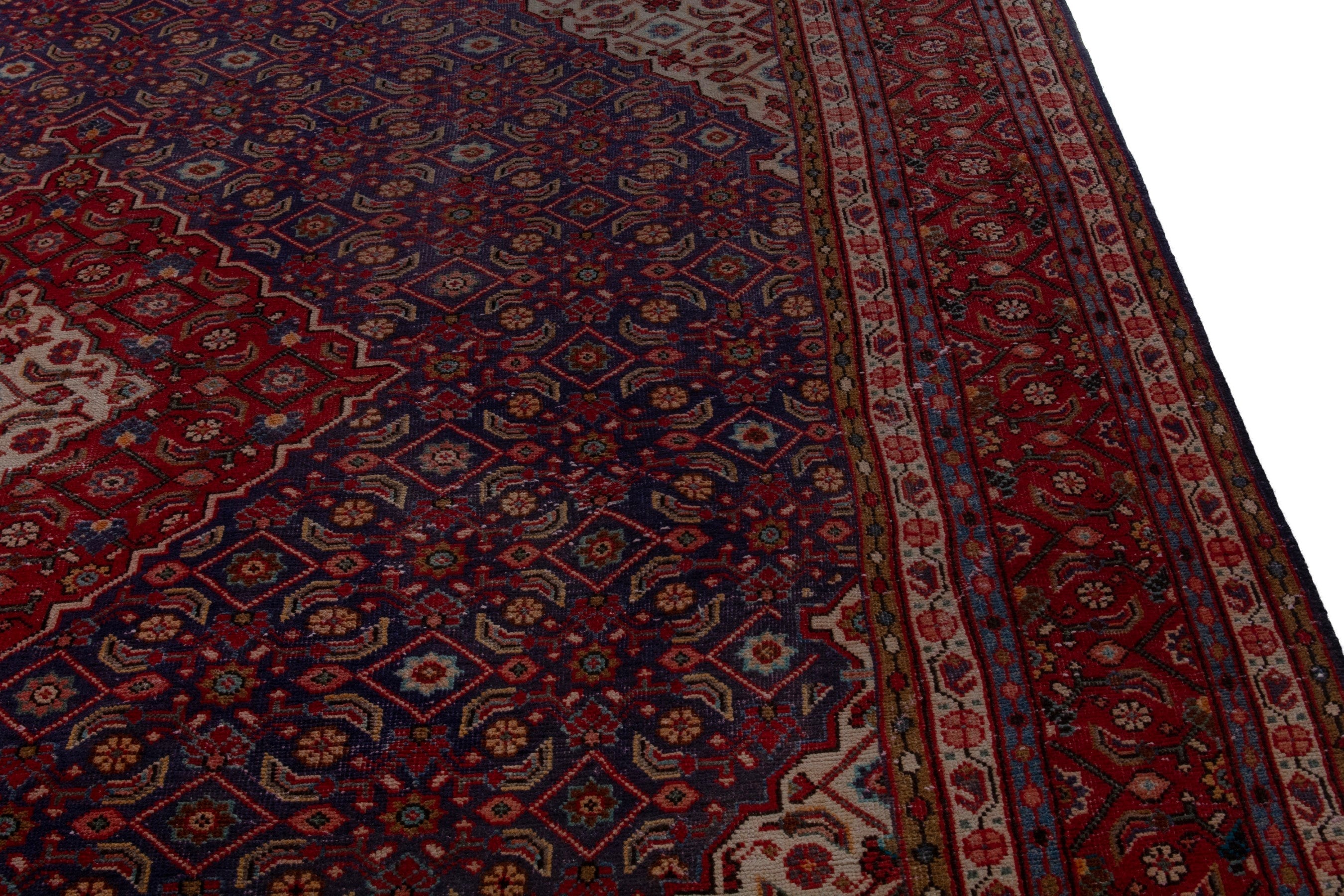Persian Mahal oversized rug in navy and burgundy, view 10 of 22