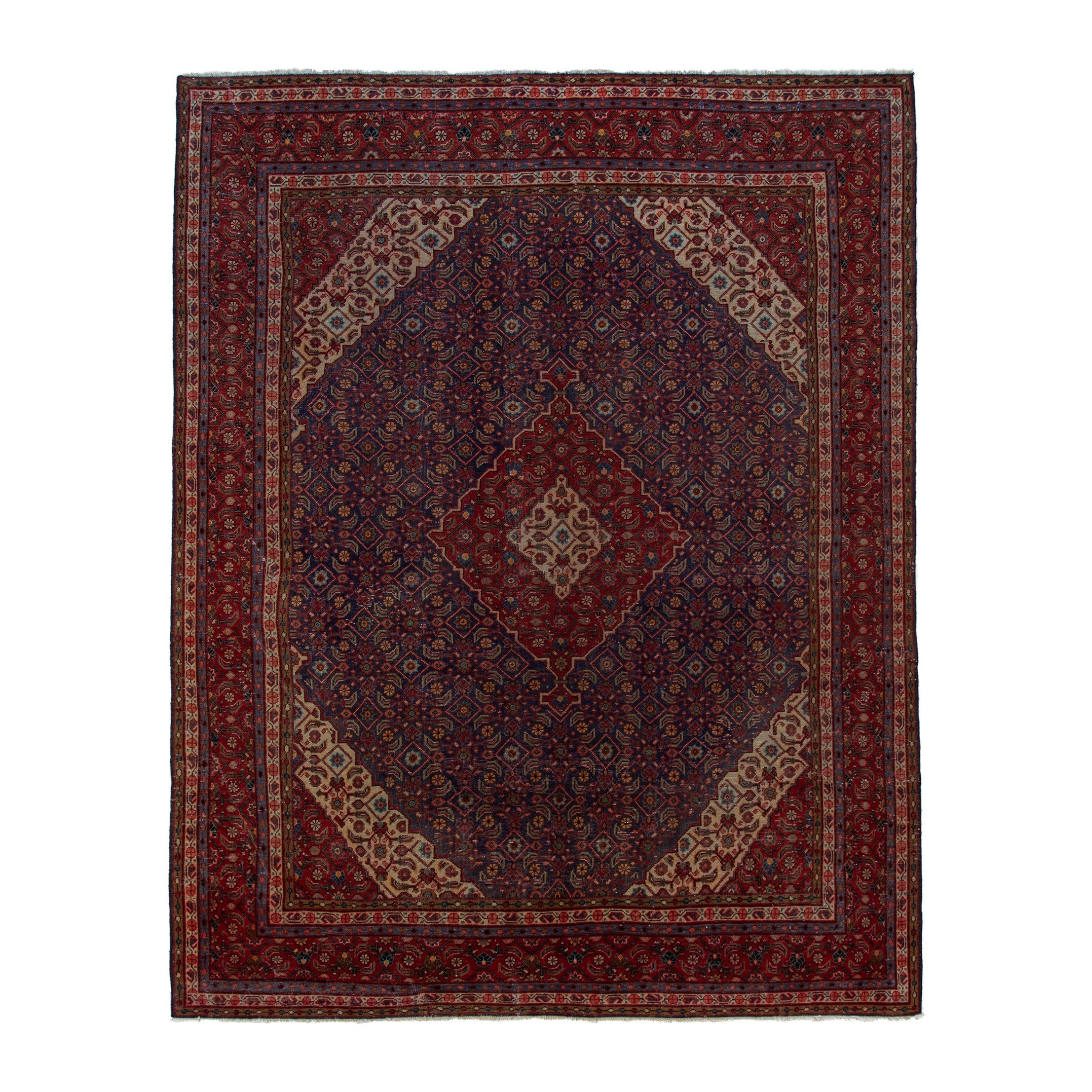 Persian Mahal oversized rug in navy and burgundy, 9'6" x 13'