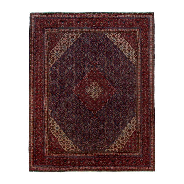 Persian Mahal oversized rug in navy and burgundy, 9'6" x 13'