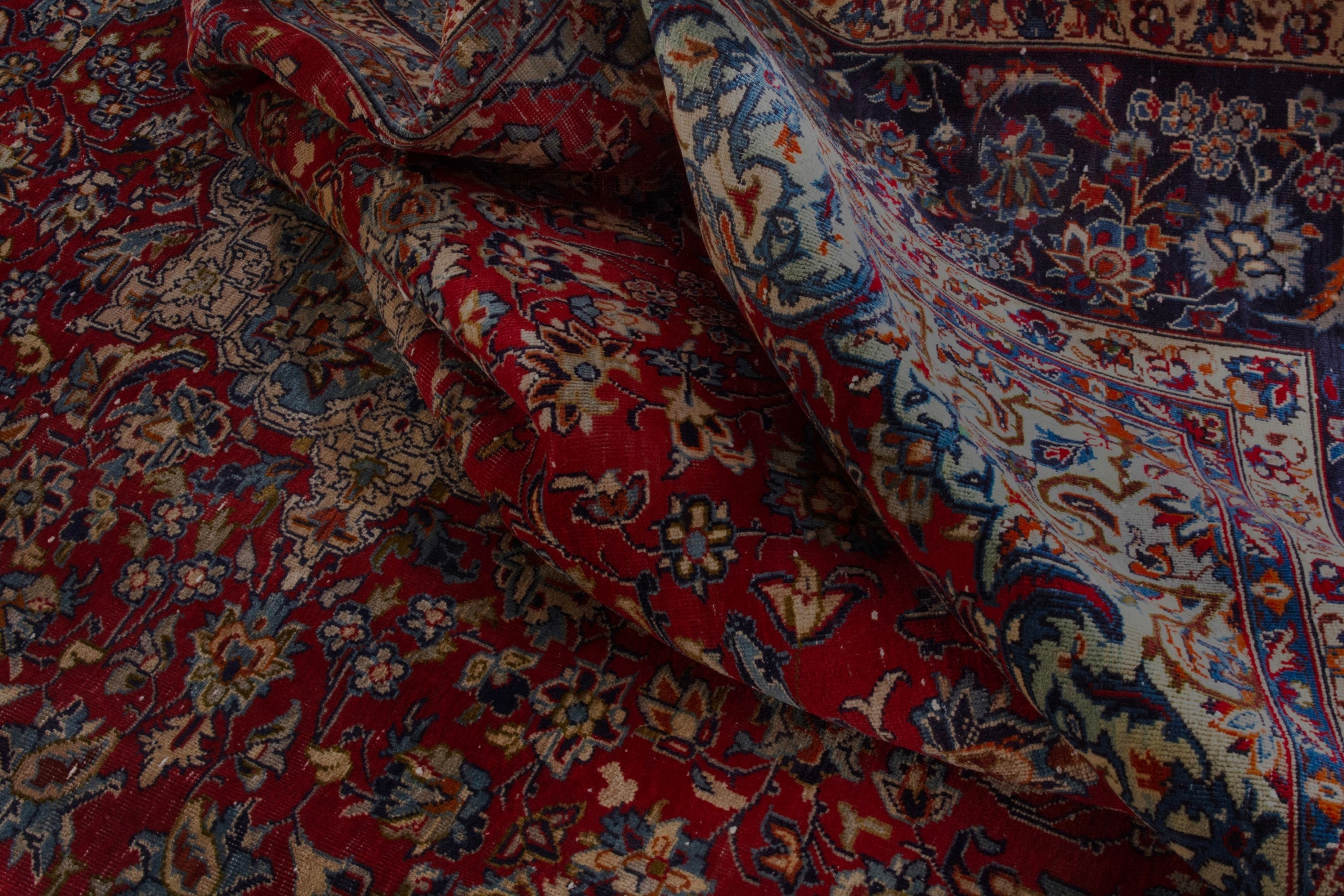 Persian Najafabad oversized rug in deep red and navy, view 19 of 24