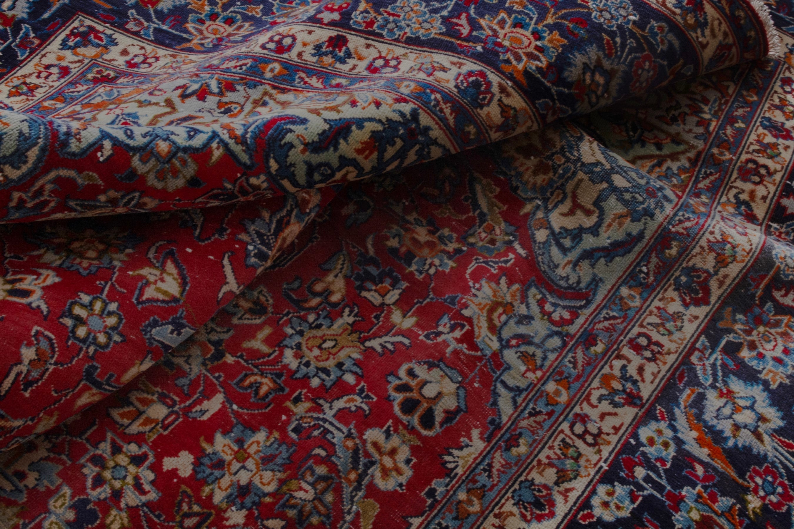 Persian Najafabad oversized rug in deep red and navy, view 21 of 24