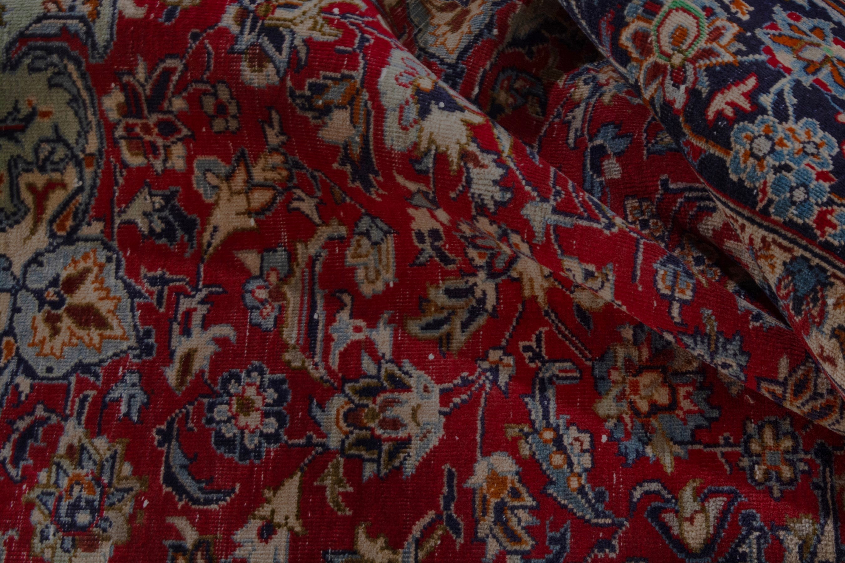 Persian Najafabad oversized rug in deep red and navy, view 23 of 24