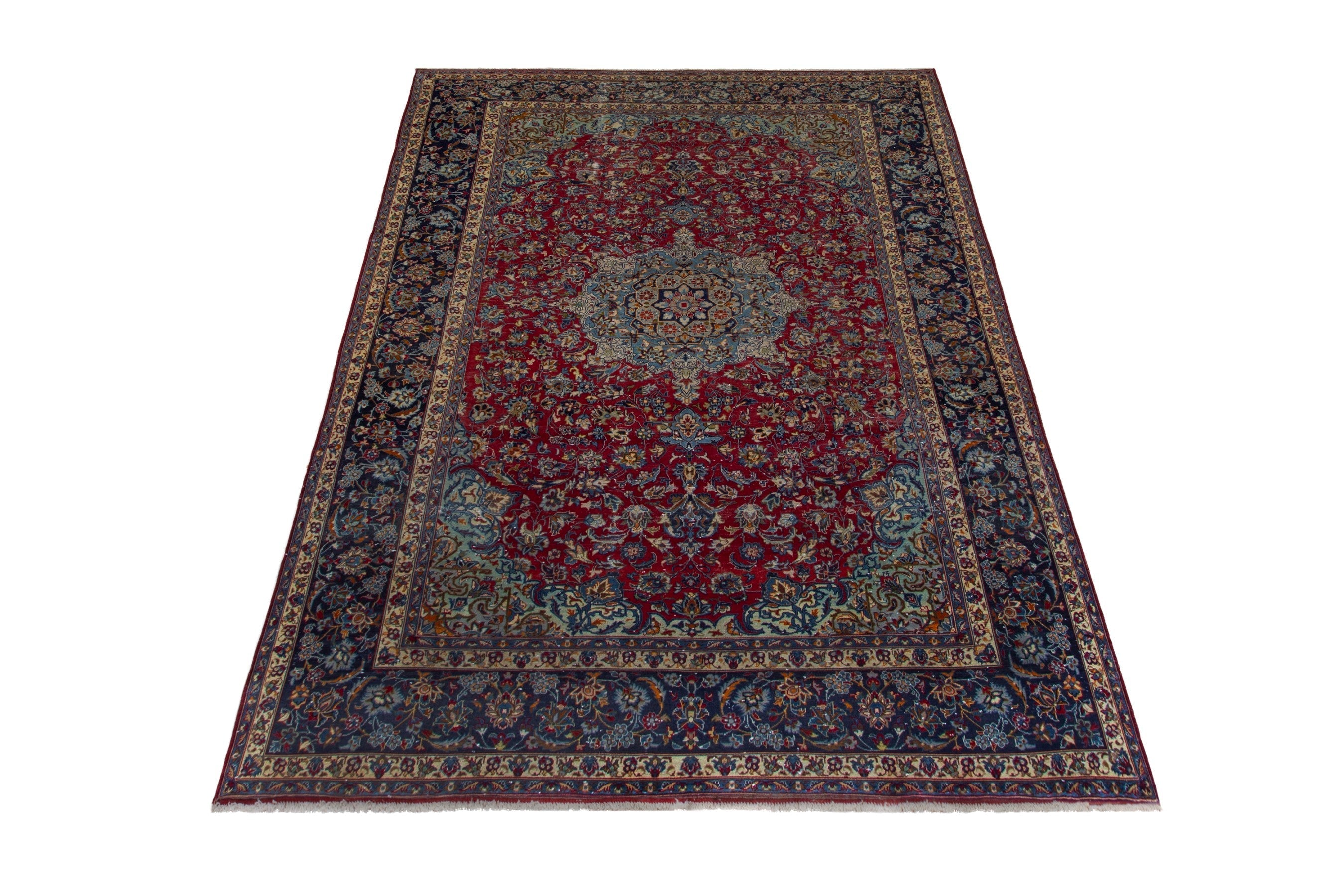 Persian Najafabad oversized rug in deep red and navy, view 2 of 24
