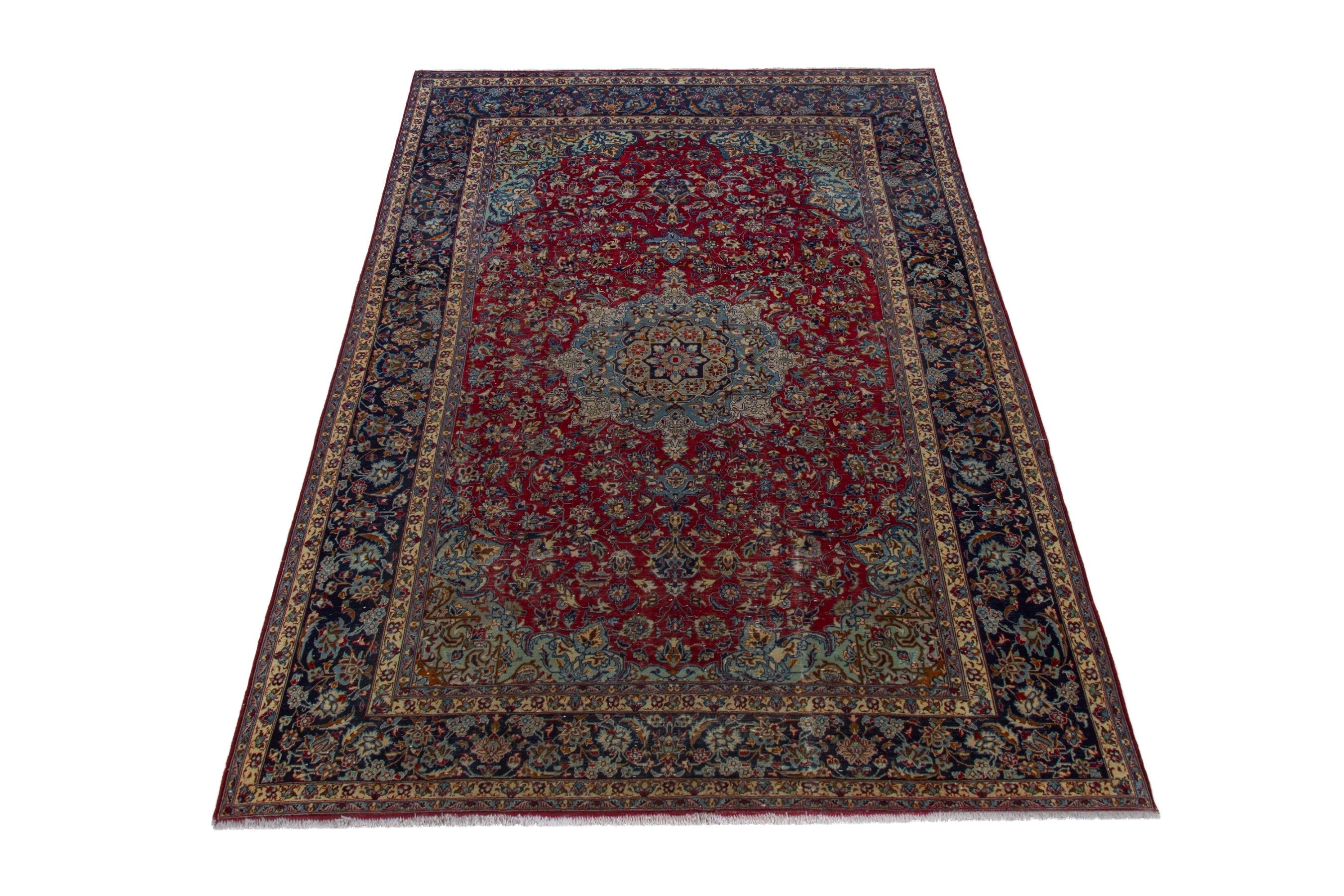 Persian Najafabad oversized rug in deep red and navy, view 3 of 24