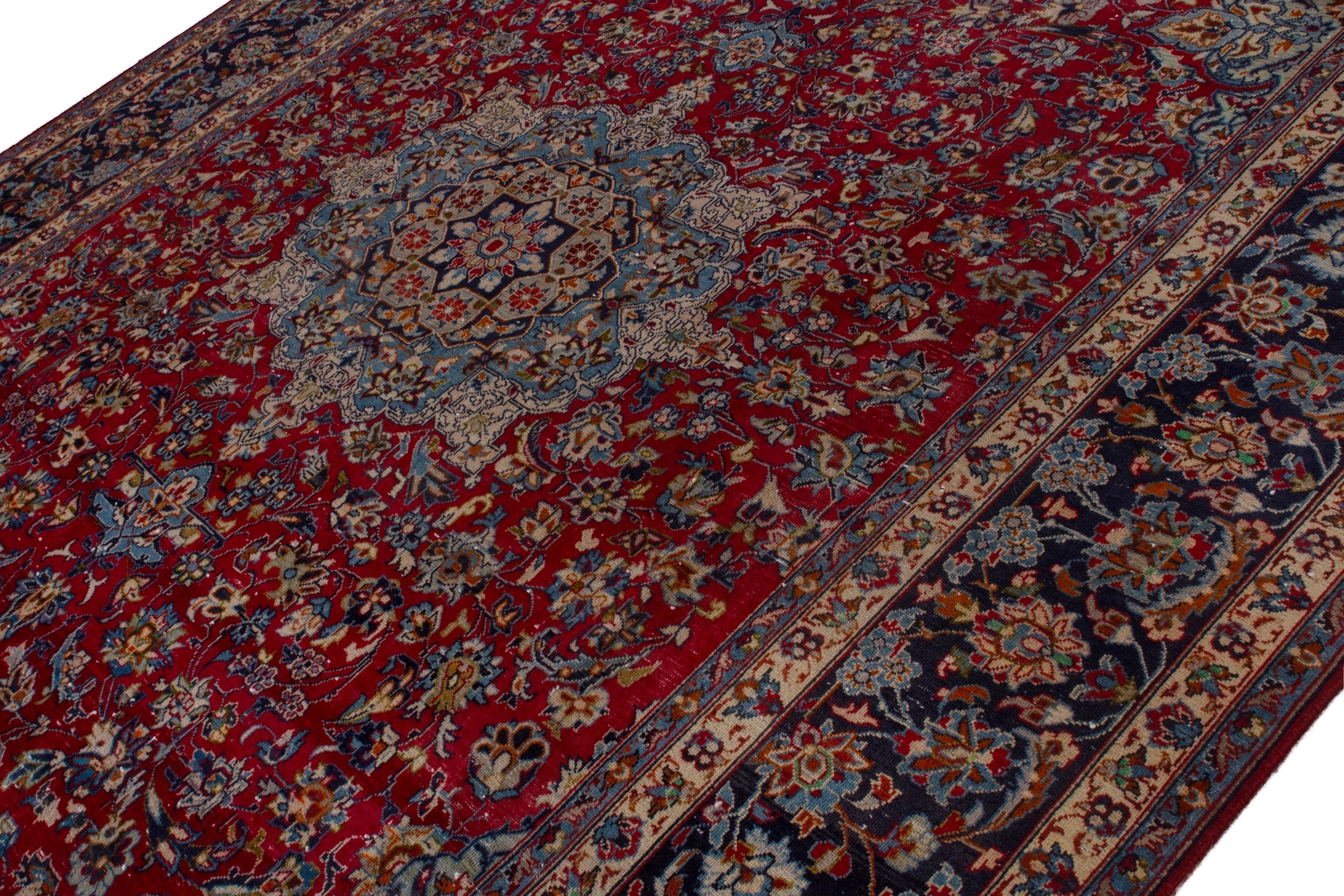 Persian Najafabad oversized rug in deep red and navy, view 4 of 24