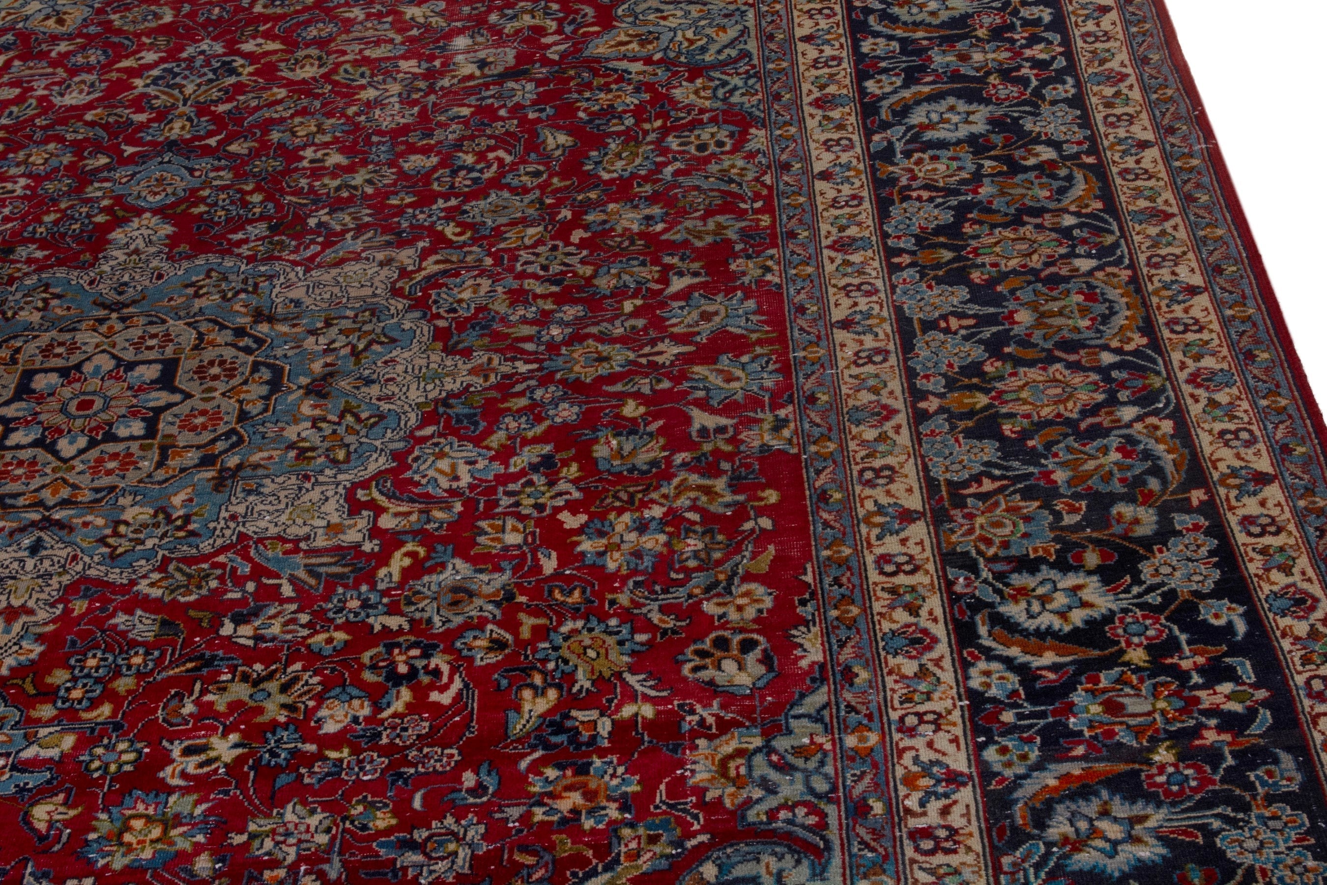 Persian Najafabad oversized rug in deep red and navy, view 6 of 24