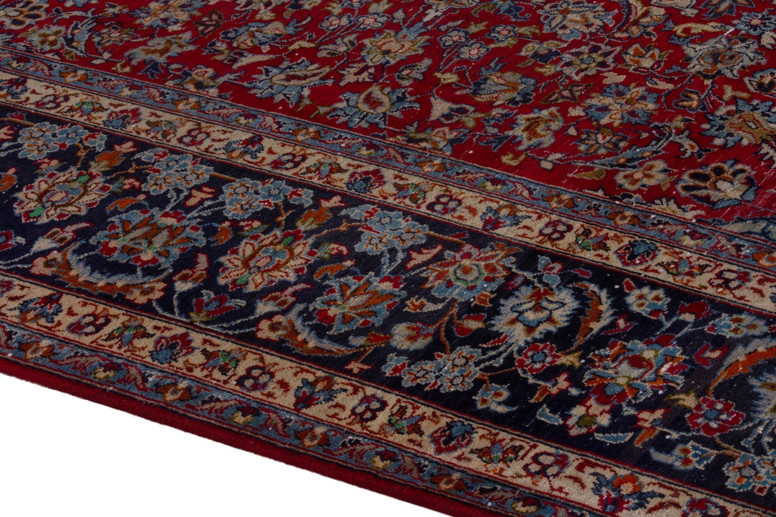 Persian Najafabad oversized rug in deep red and navy, view 7 of 24