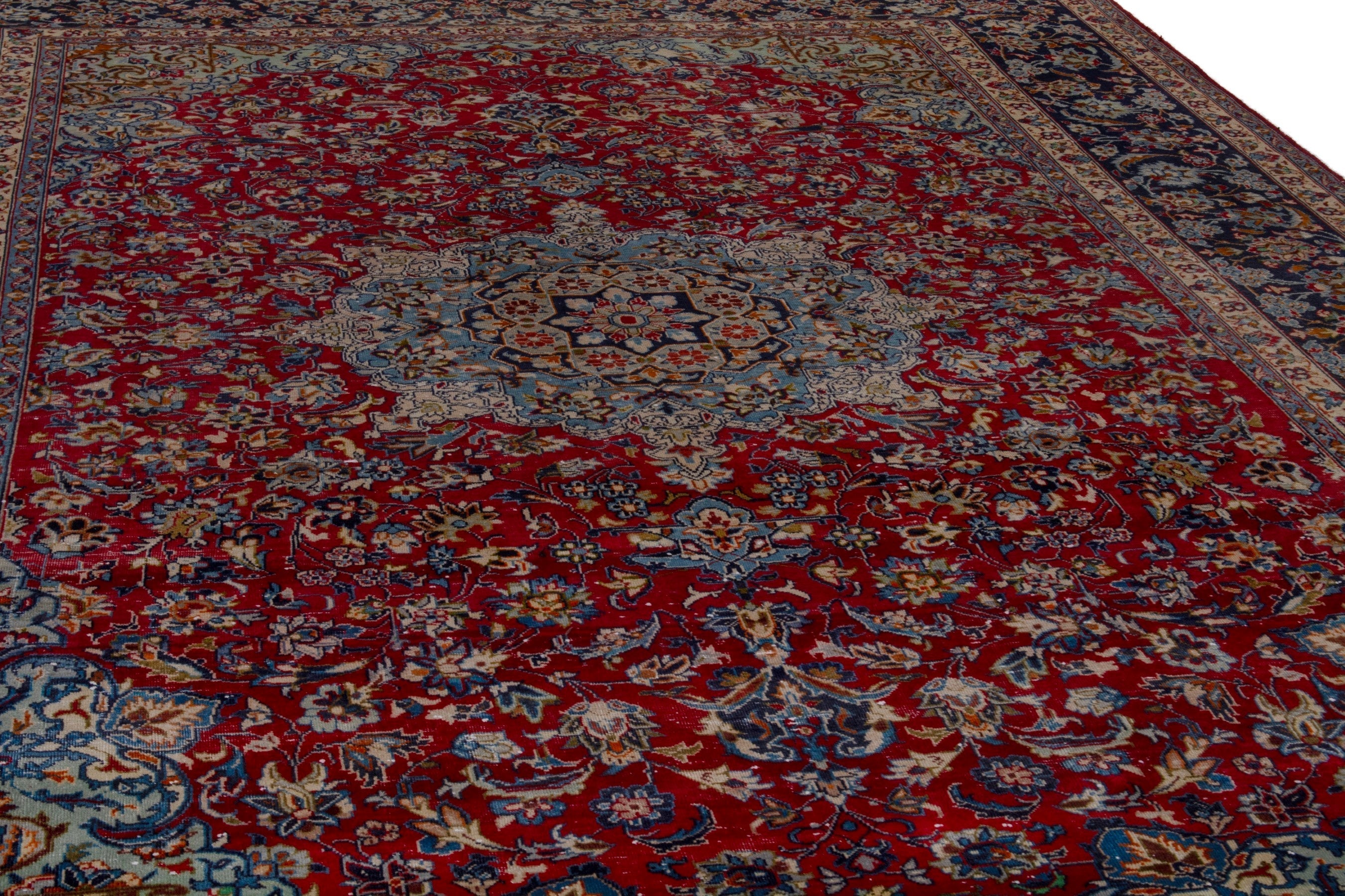 Persian Najafabad oversized rug in deep red and navy, view 8 of 24