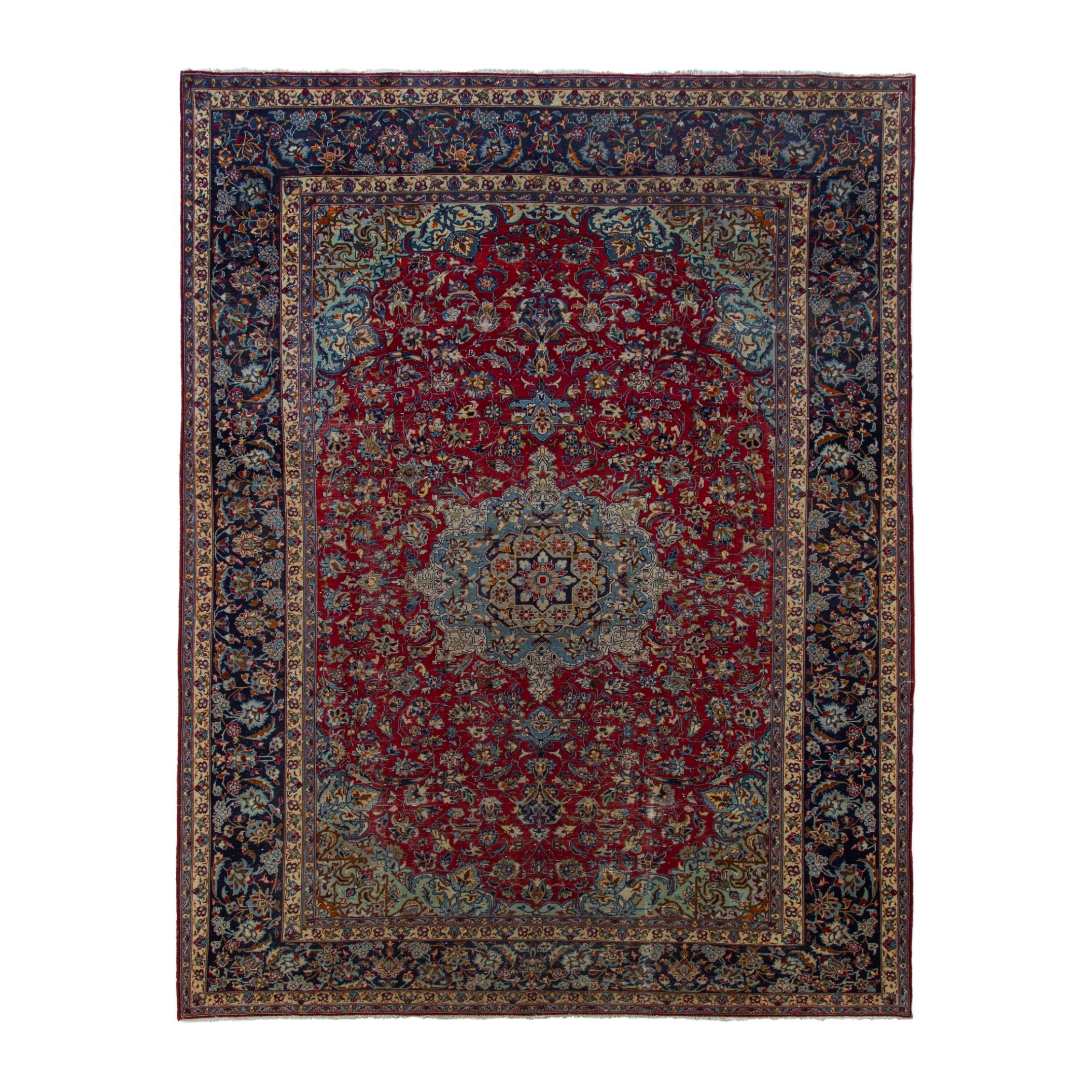 Persian Najafabad oversized rug in deep red and navy, 9'6" x 13'