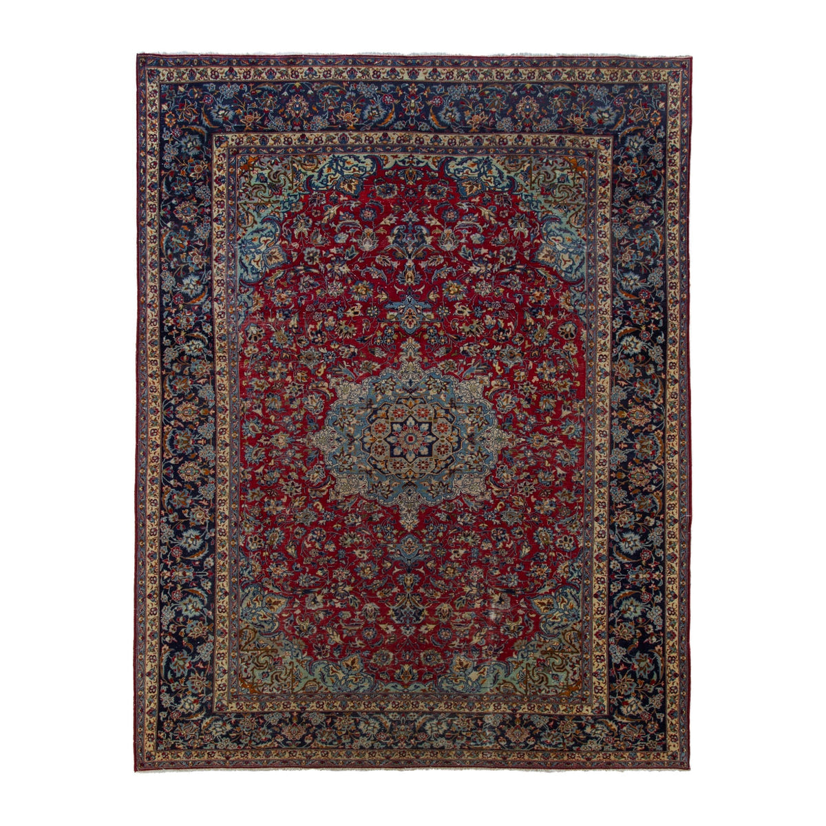 Persian Najafabad oversized rug in deep red and navy, 9'6" x 13'