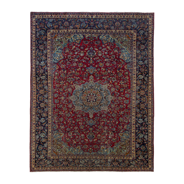 Persian Najafabad oversized rug in deep red and navy, 9'6" x 13'