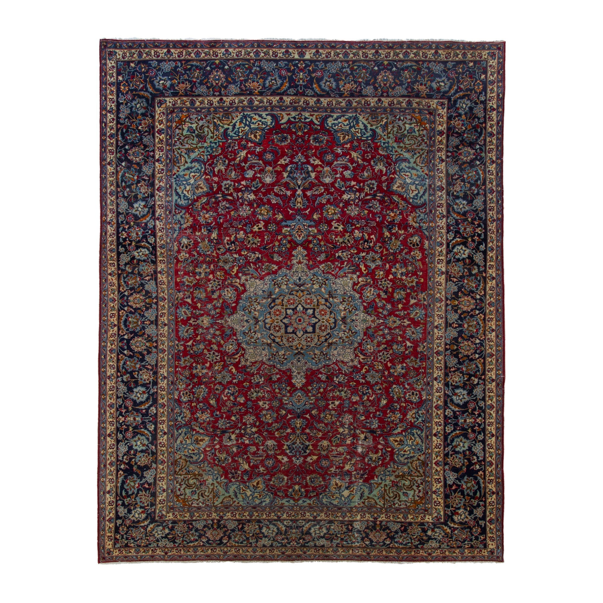 Persian Najafabad oversized rug in deep red and navy, 9'6" x 13'