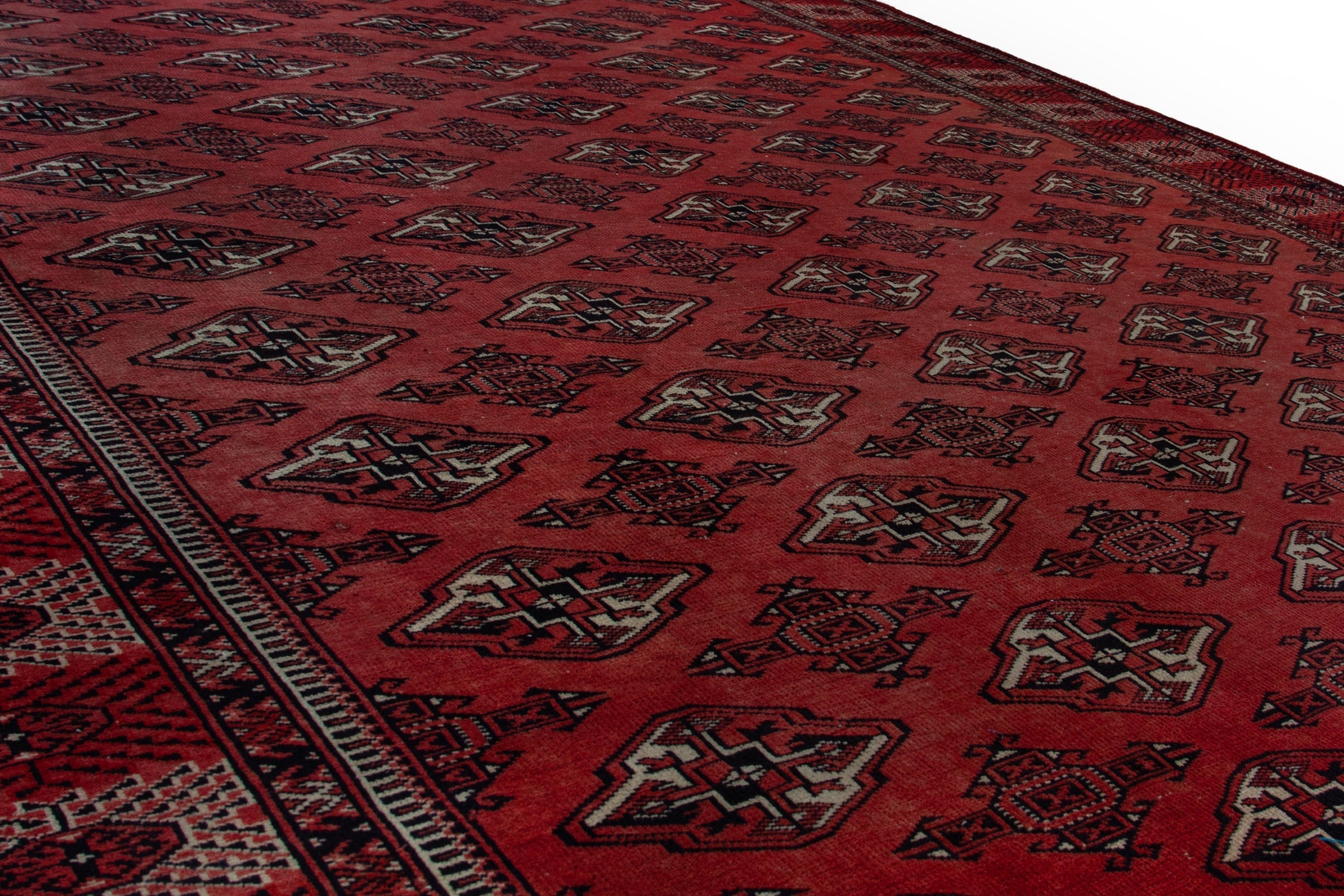 Persian Torkaman area rug in deep red and burgundy, view 9 of 18