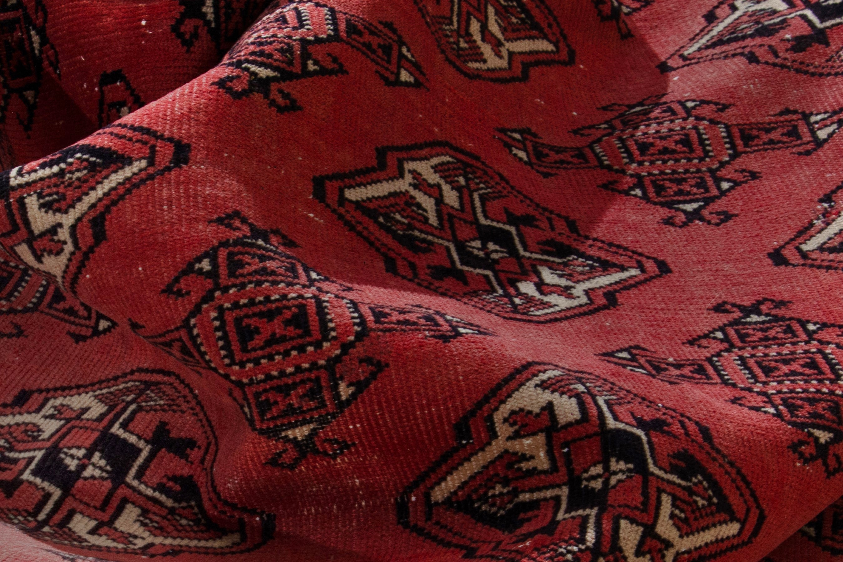Persian Torkaman area rug in deep red and burgundy, view 16 of 18