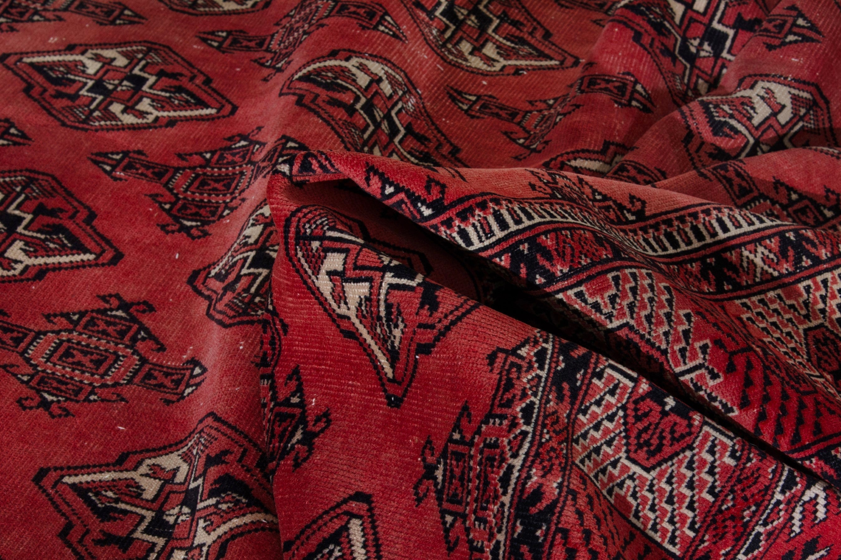 Persian Torkaman area rug in deep red and burgundy, view 17 of 18