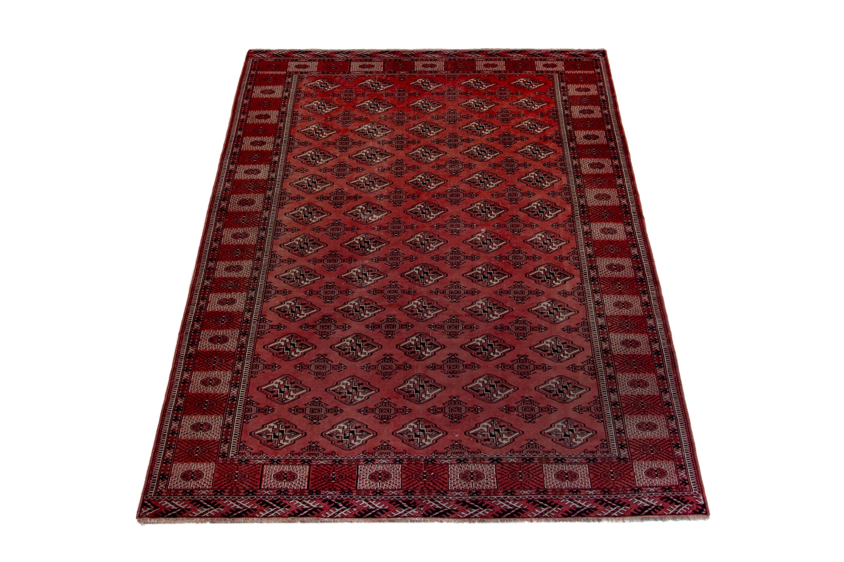 Persian Torkaman area rug in deep red and burgundy, view 2 of 18