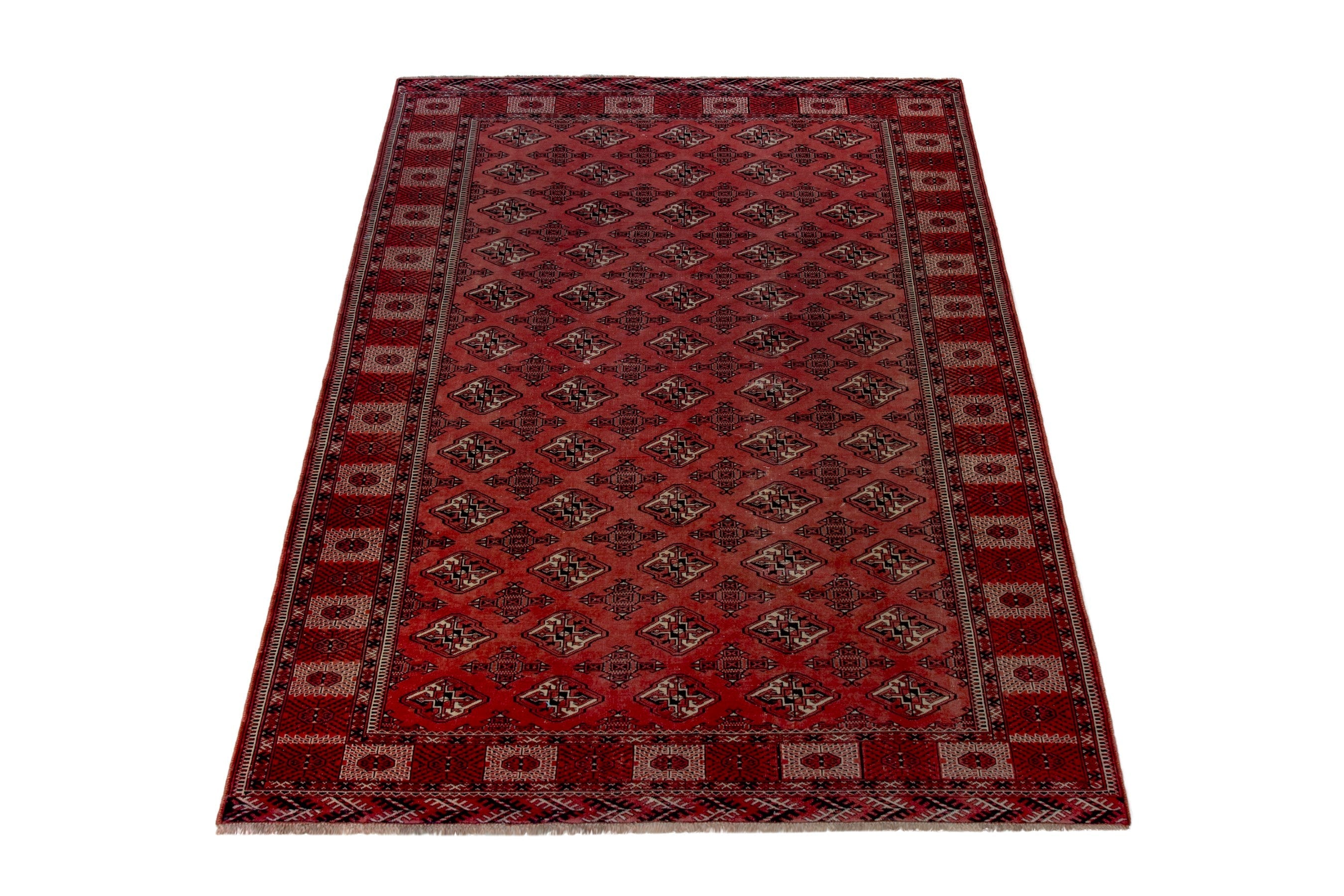 Persian Torkaman area rug in deep red and burgundy, view 3 of 18