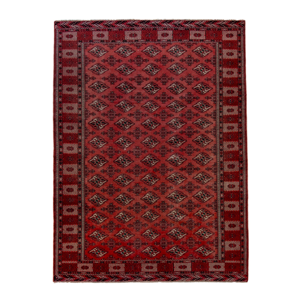 Persian Torkaman area rug in deep red and burgundy, 7'2" x 10'3"