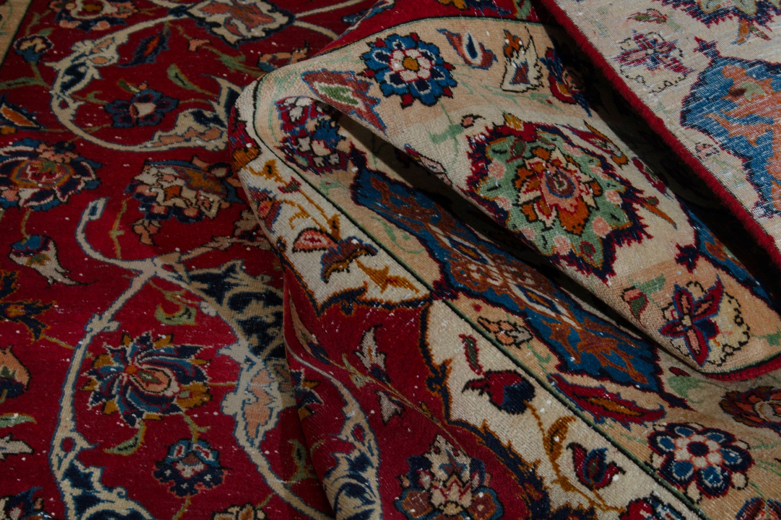Persian Najafabad oversized rug in deep red and cream, view 16 of 19