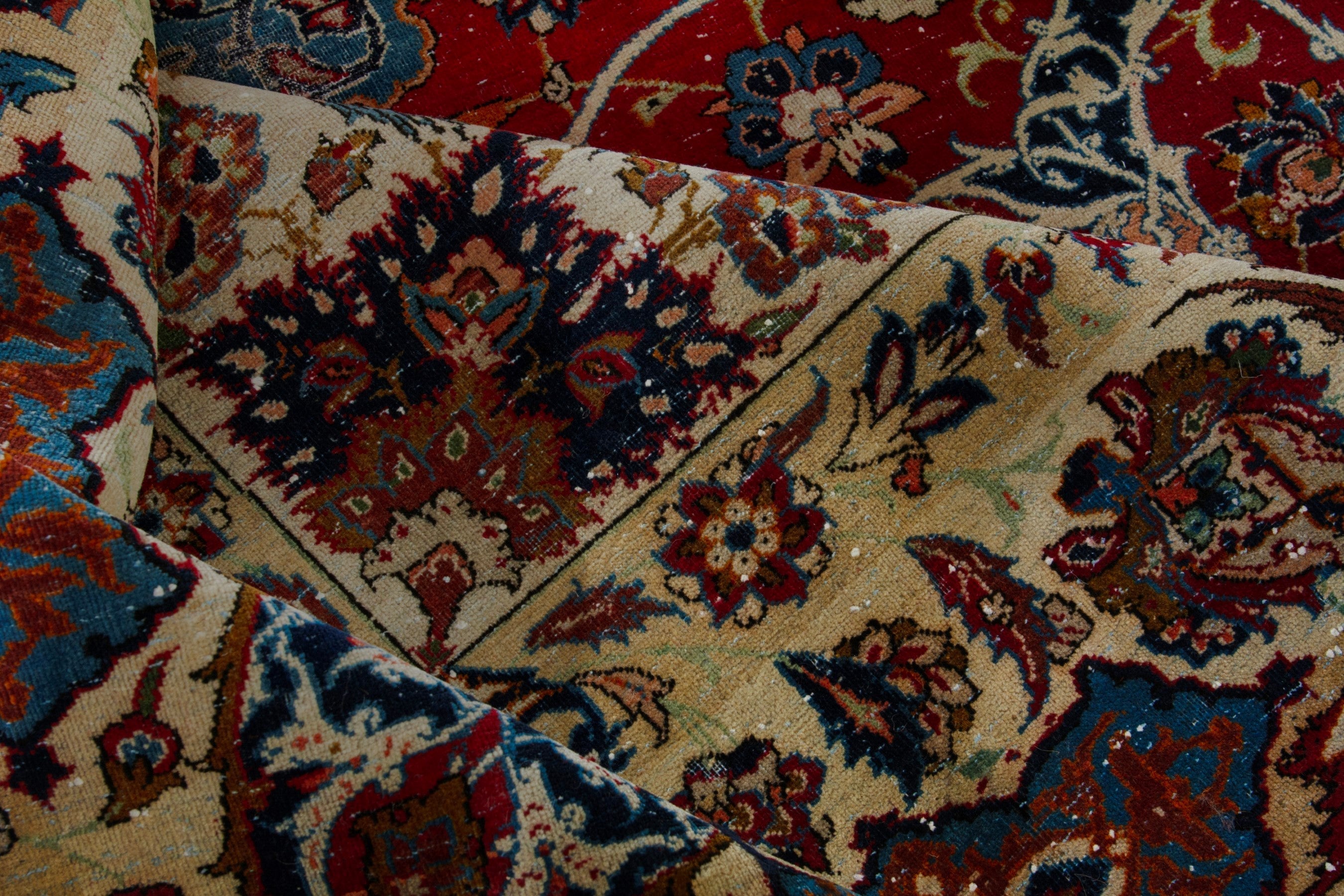Persian Najafabad oversized rug in deep red and cream, view 17 of 19