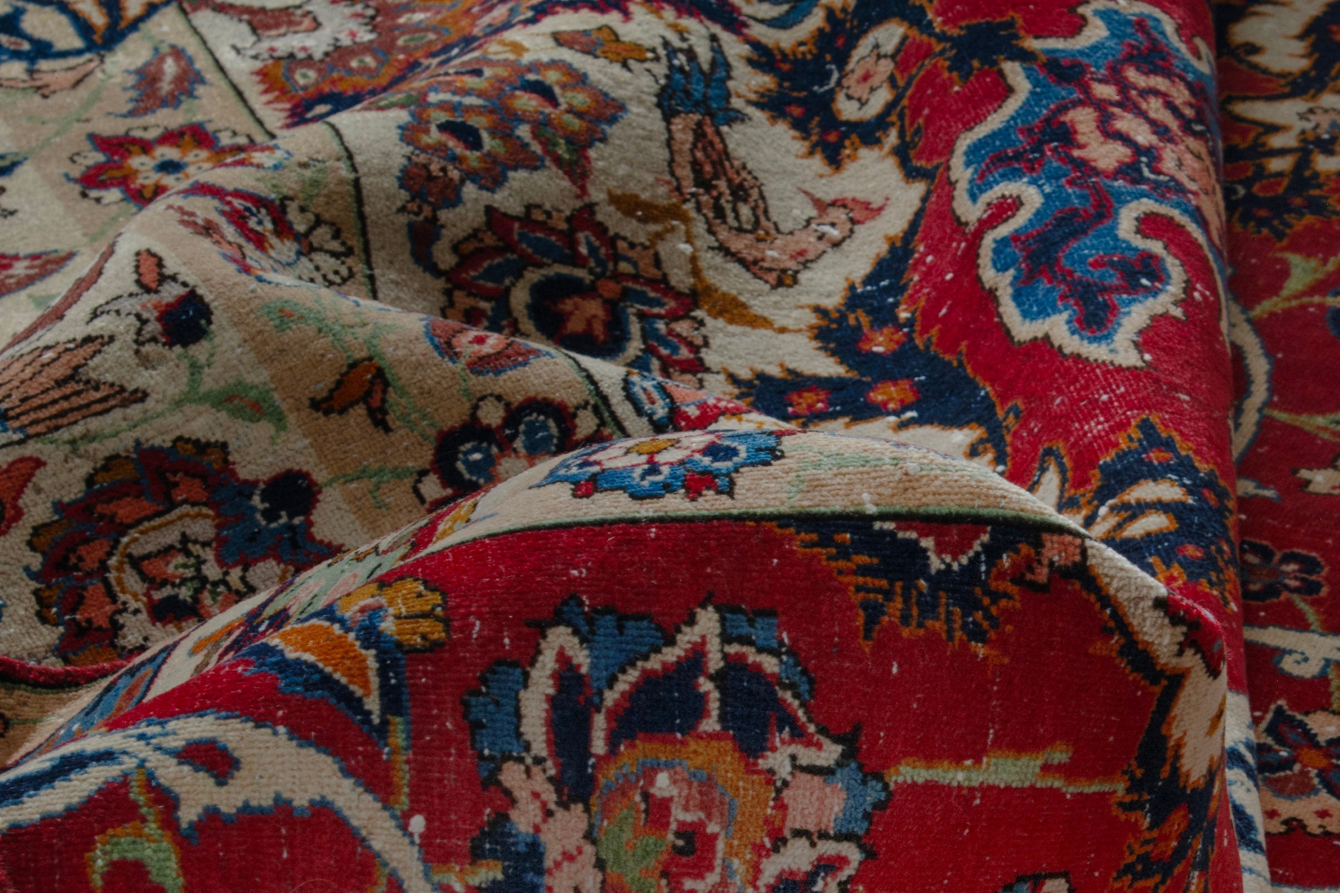 Persian Najafabad oversized rug in deep red and cream, view 18 of 19