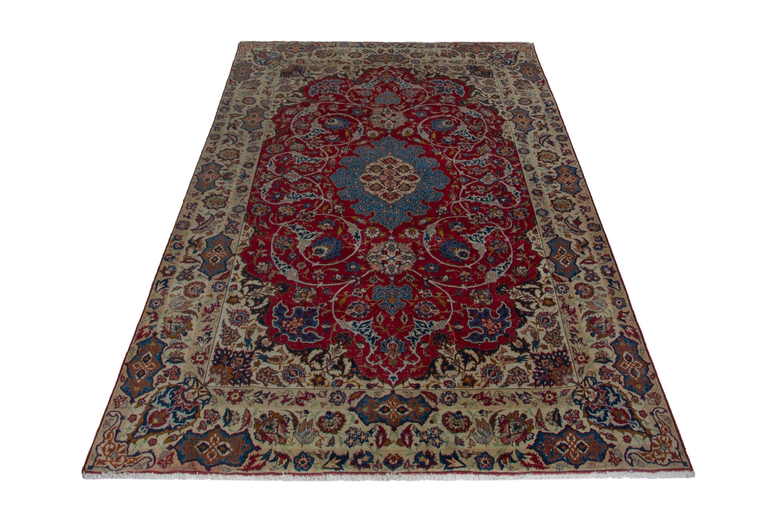 Persian Najafabad oversized rug in deep red and cream, view 2 of 19
