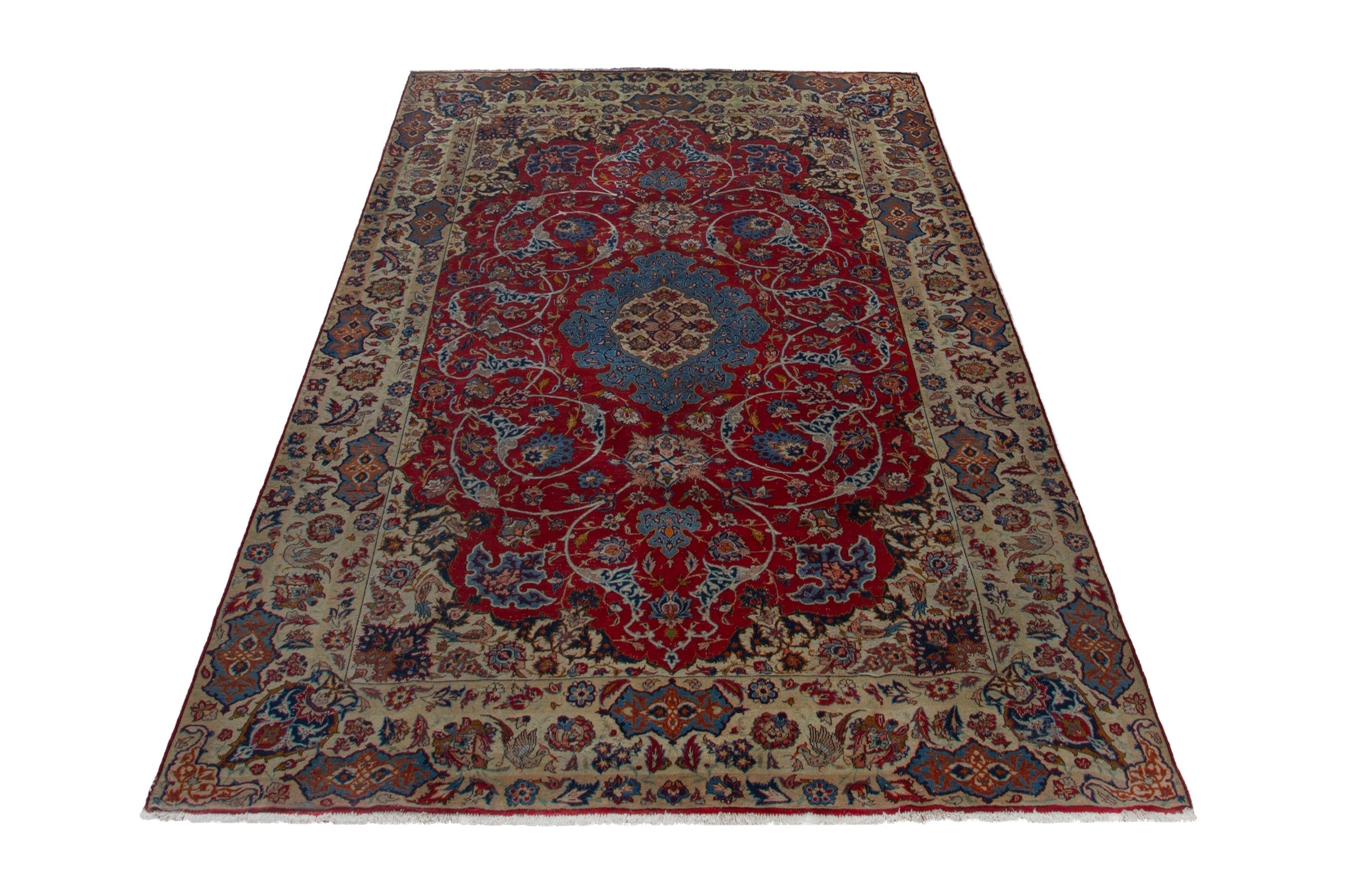 Persian Najafabad oversized rug in deep red and cream, view 3 of 19