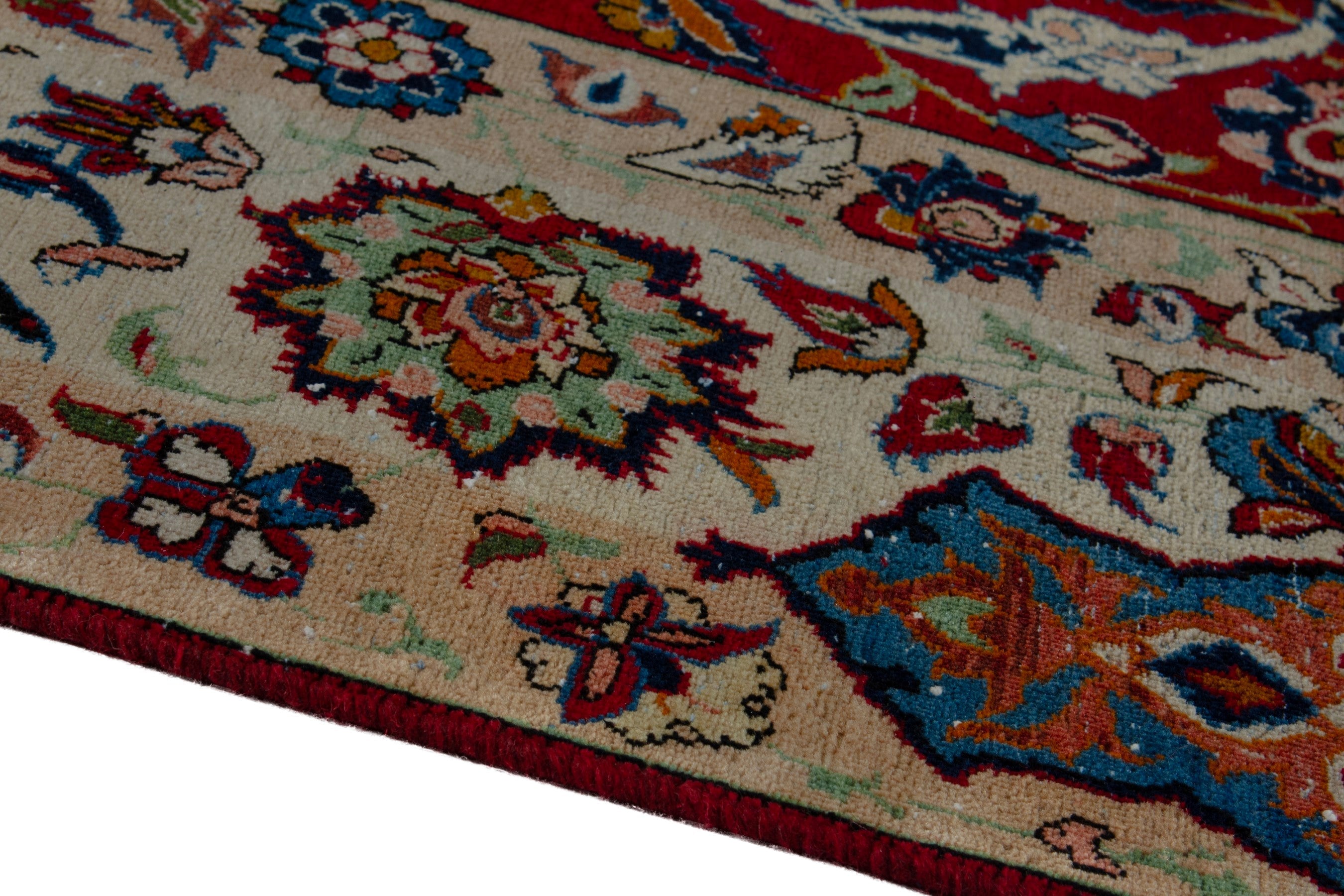 Persian Najafabad oversized rug in deep red and cream, view 7 of 19