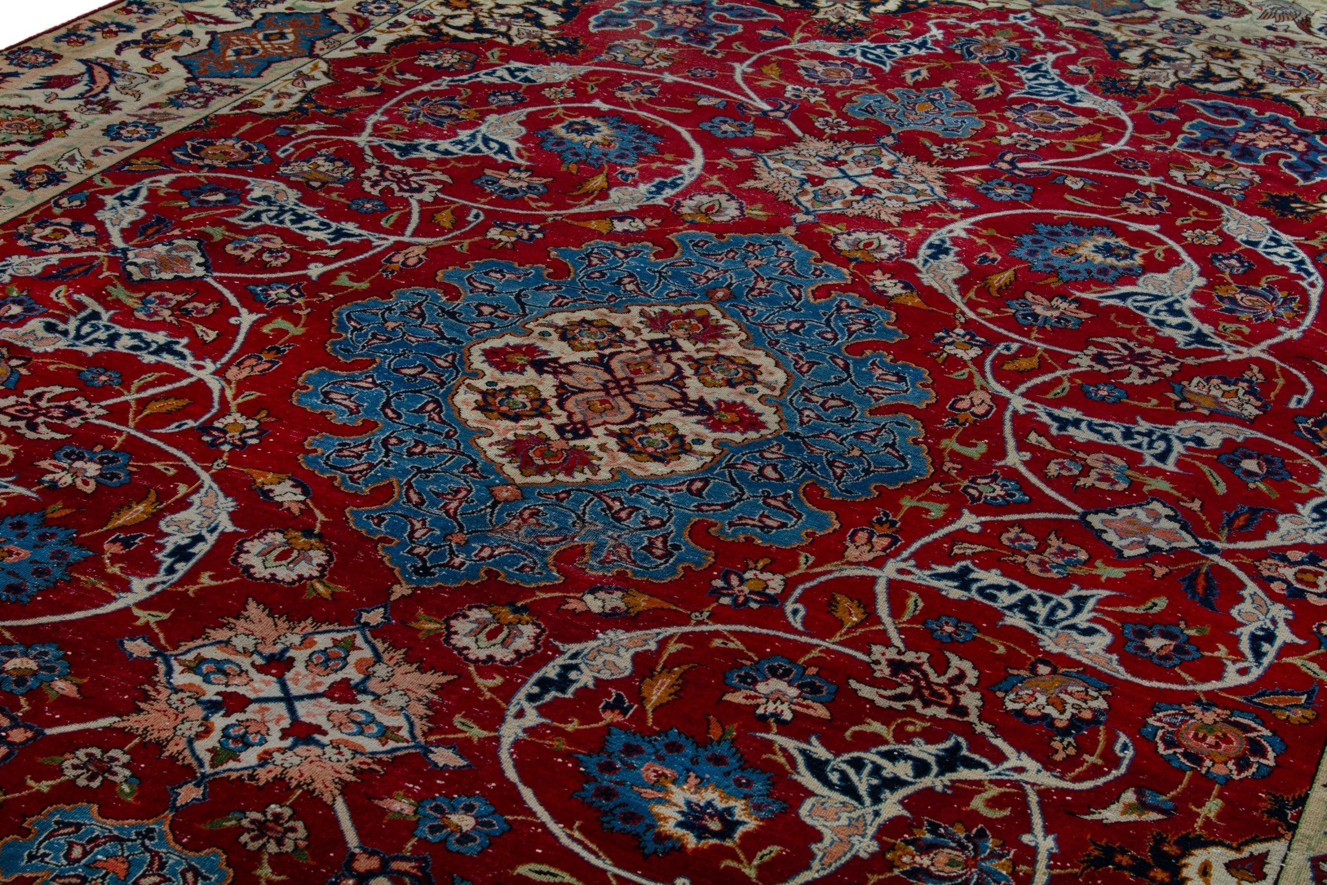 Persian Najafabad oversized rug in deep red and cream, view 8 of 19