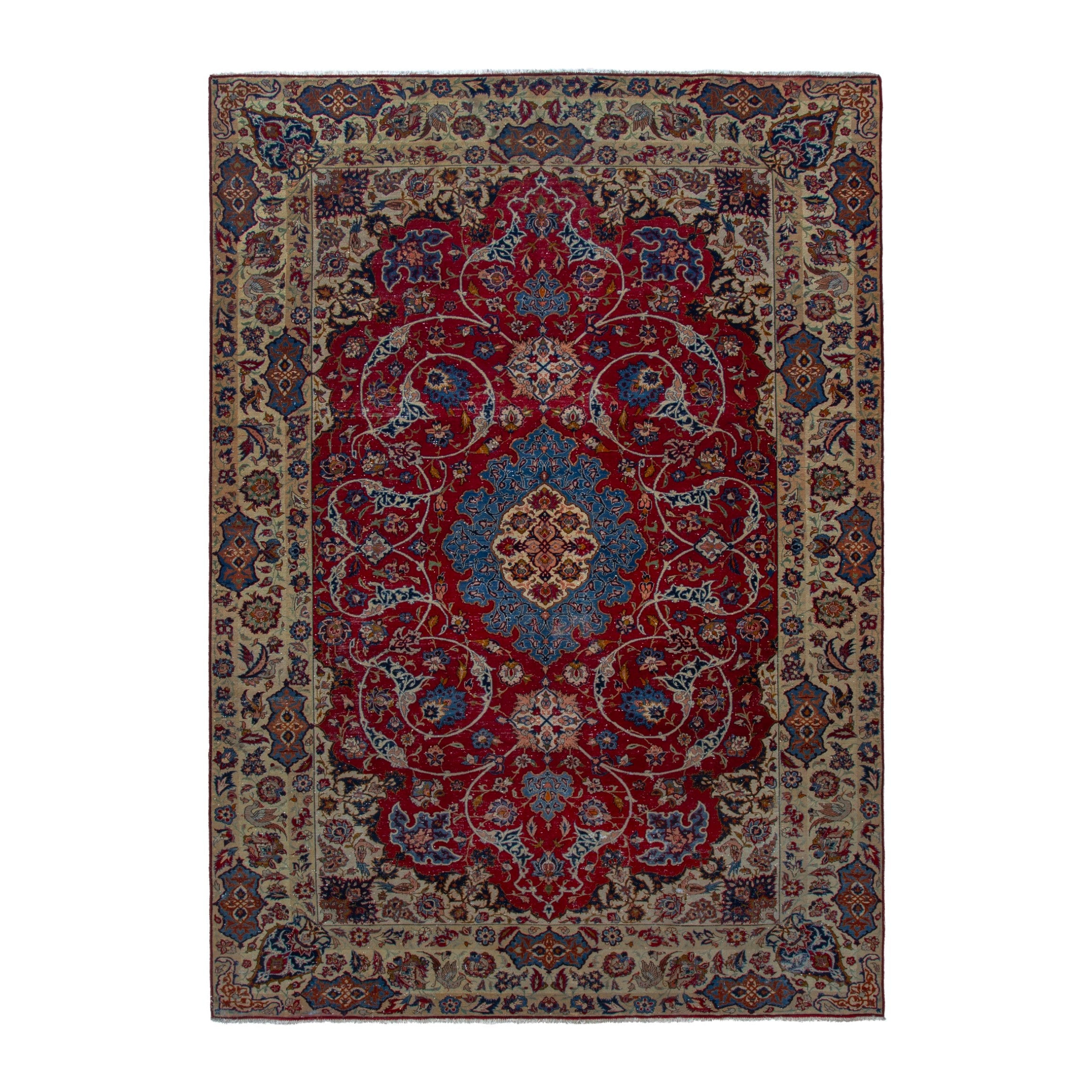 Persian Najafabad oversized rug in deep red and cream, 8'6" x 13'1"
