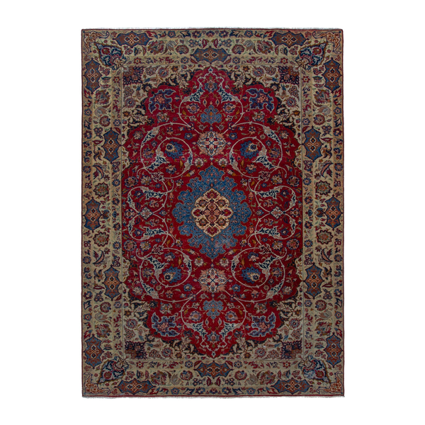 Persian Najafabad oversized rug in deep red and cream, 8'6" x 13'1"