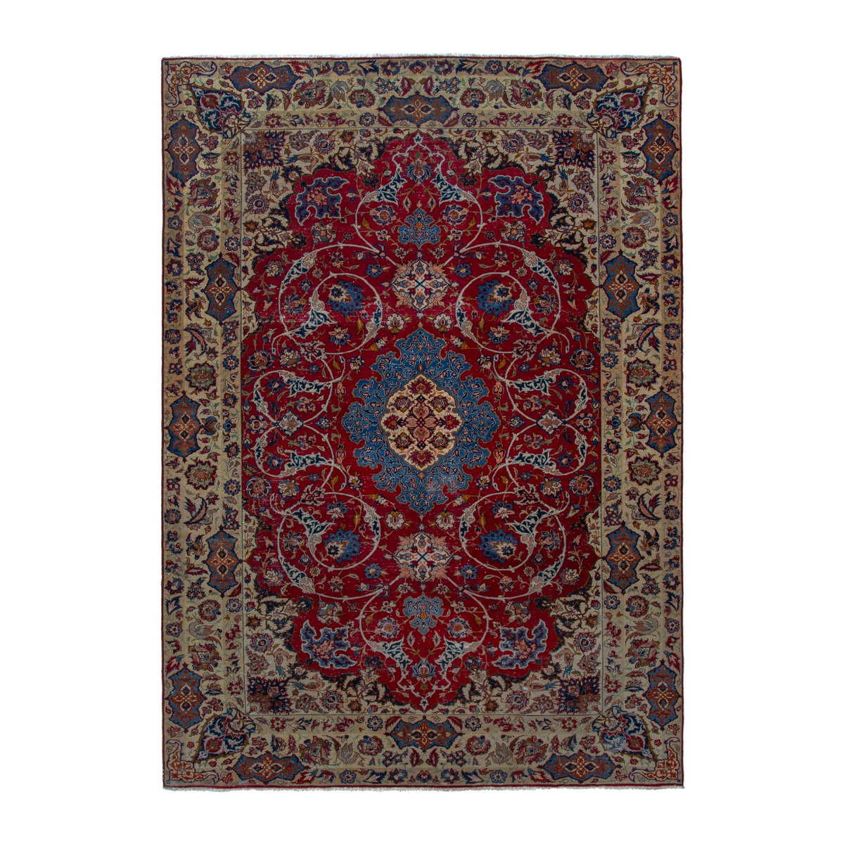 Persian Najafabad oversized rug in deep red and cream, 8'6" x 13'1"